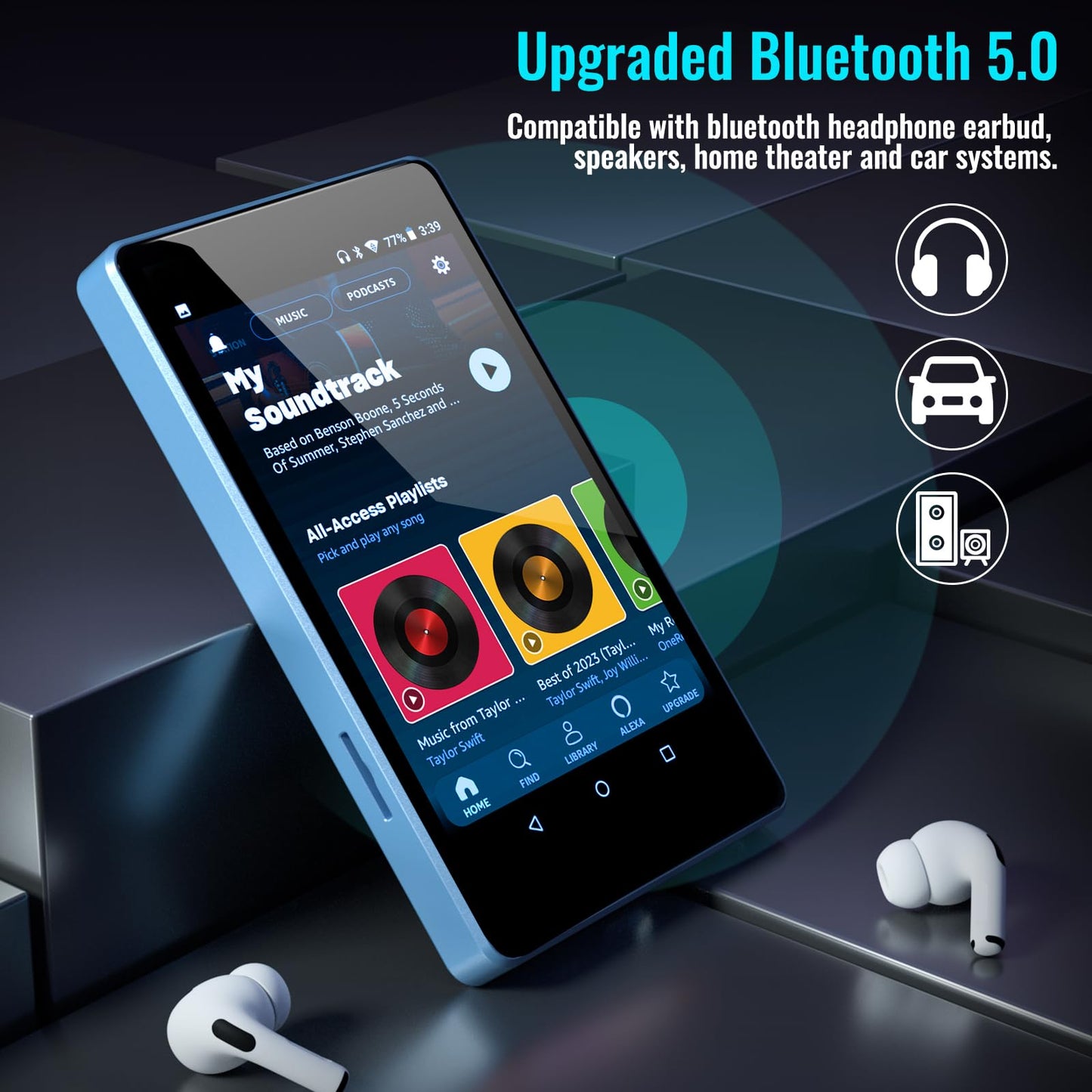 MP3 Player for Kids with Spotify, Parental Controls, Spotify Kids, Audible, Amazon Music, Libby, 4.0" IPS Kids MP4 Music Player Up to 512GB (Blue)