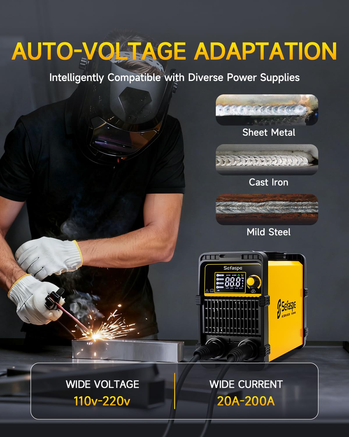 Sefaspe Stick Welder, 2026 Newest [Large LED Display] ARC 200Pro Welding Machine 110V/220V 200A with Synergic Control, IGBT Inverter Portable Welder Machine with Hot Start, Arc force and Anti-Stick