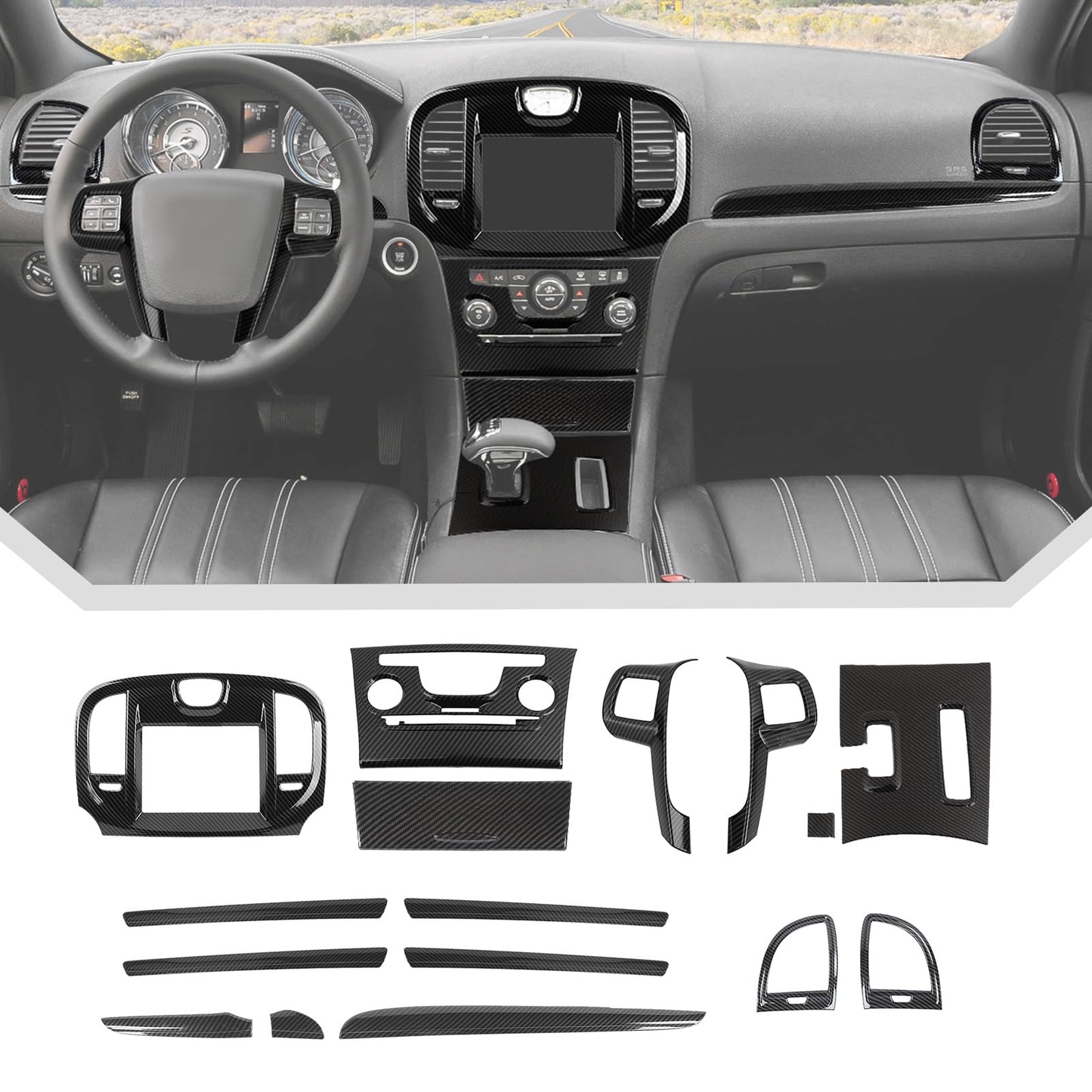 JeCar 16pcs Full Set Carbon Fiber Interior Trim Kit for 2011-2014 Chrysler 300/300C