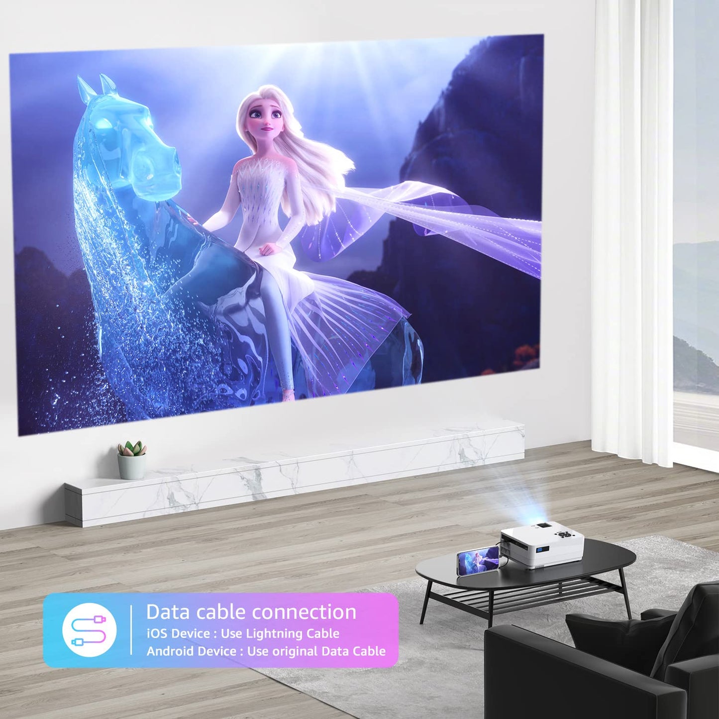 Native 1080P 5G WiFi Bluetooth Projector, CEBORY 15000LM Full HD Movie Projector (Carrying Bag Included), 300" Display 4k Portable Outdoor projector, Home Theater for Phone/Laptop/TV Stick/Game, White