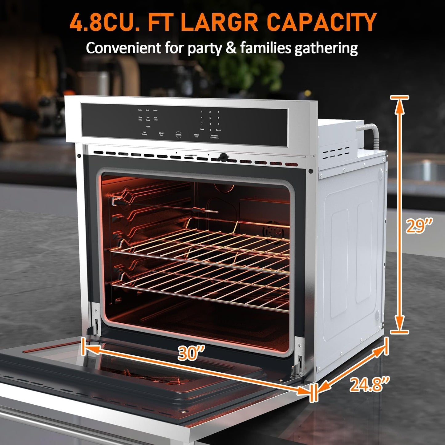 30" Electric Single Wall Oven, 4.8 cu. Ft. Capacity AirFry True Convection, Self Cleaning, Stainless Steel Freestanding Electric Range Oven with Front Control, Silver