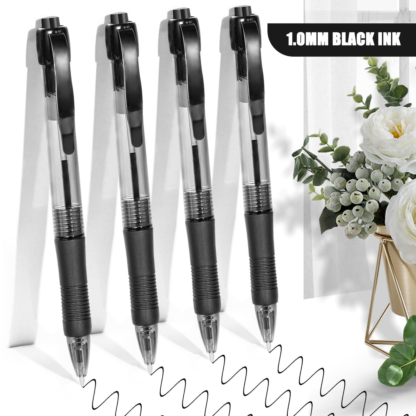 deegtran Pens Bulk, 100 Pack No Bleed Black Ink Click Pens with Soft Grip, Wholesale Retractable Ballpoint Pens for Office School, Medium Point Smooth 1.0MM
