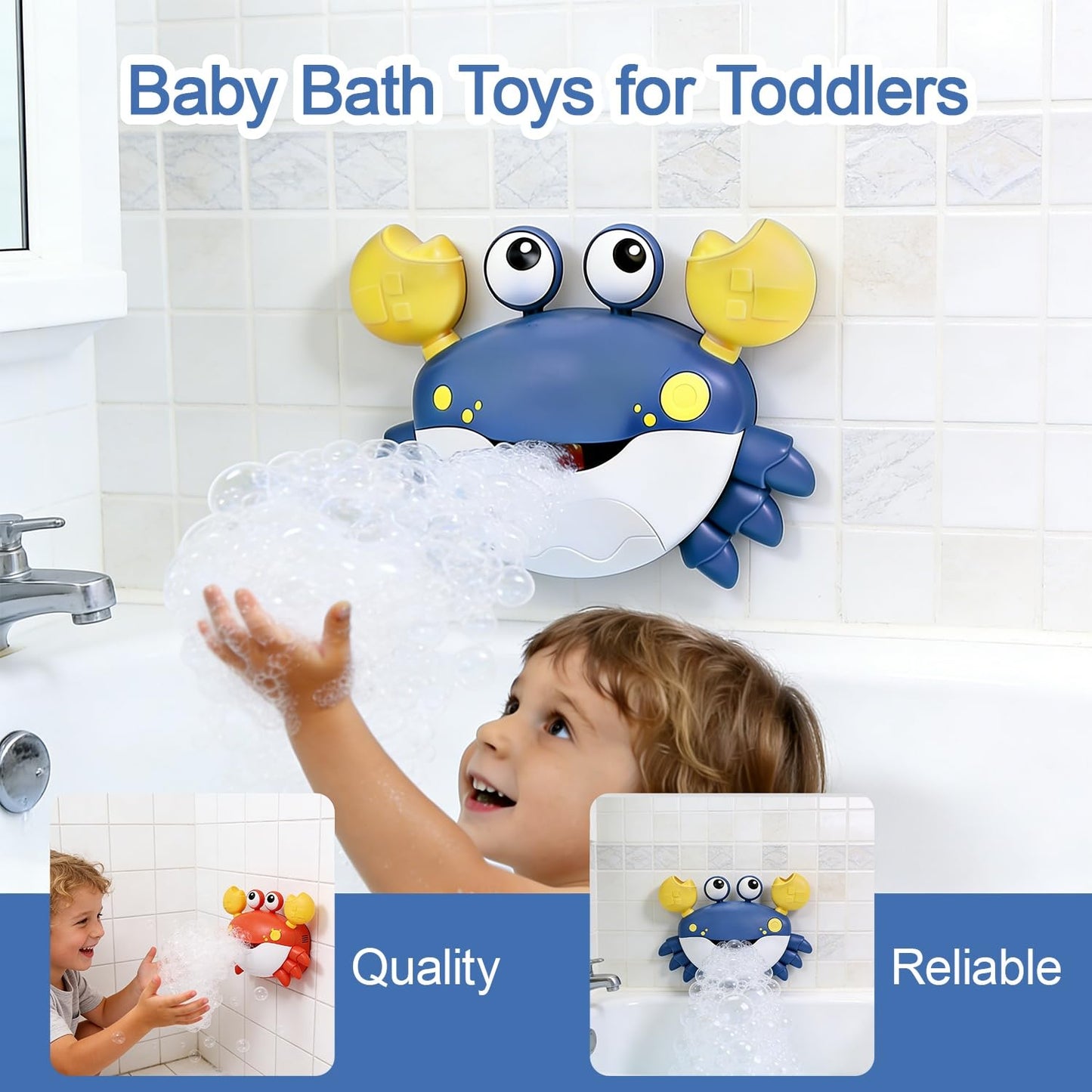 Crab Bubble Bath Maker for The Bathtub, Automatic Bath Toy Blows Bubbles & Plays Children’s Songs, Bathtub Toys As Birthday Gift for Boys Girls (Blue)