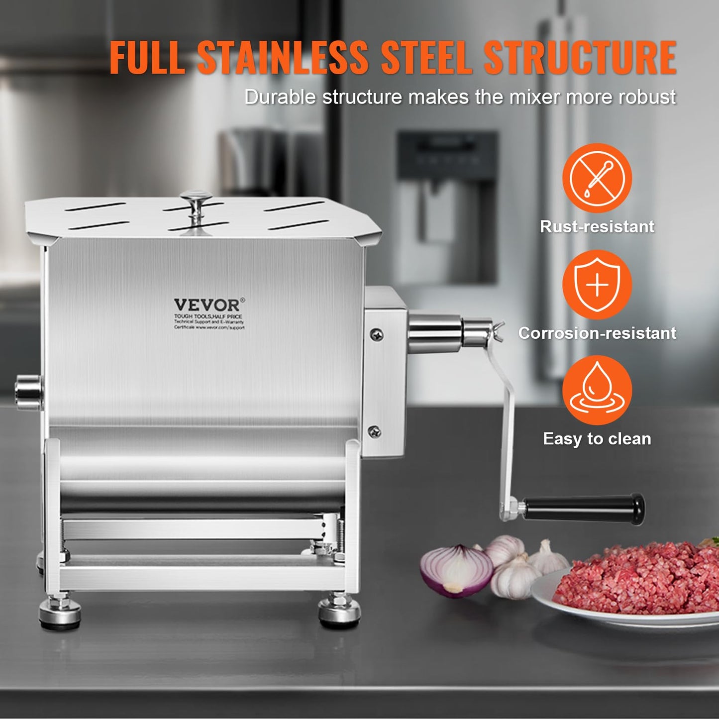 VEVOR Manual Meat Mixer, 80 Pound Capacity Tank Meat Processing Equipment, Stainless Steel Meat Mixer, Sausage Mixer Machine with Lid and Handle, Ground Beef Hand Mixer, Silver