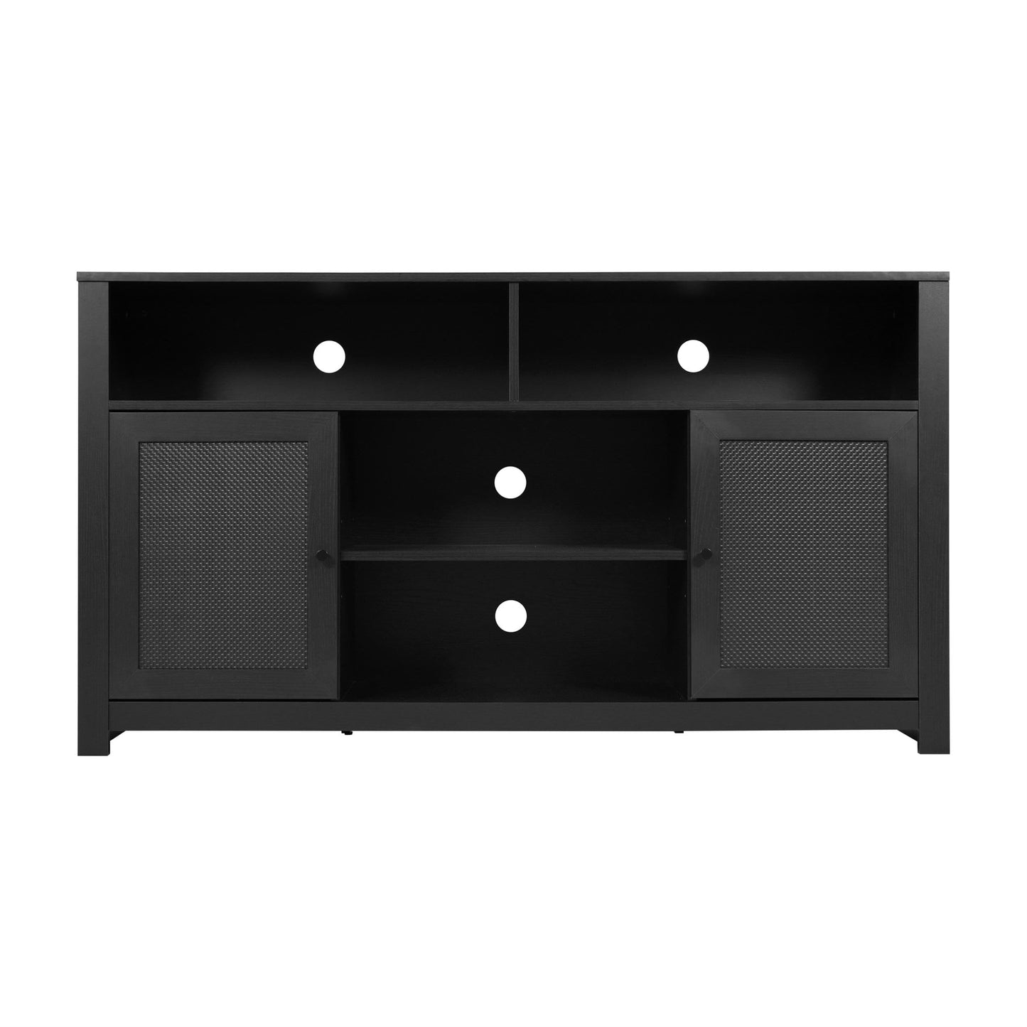 Flash Furniture Malaki Mid-Century Modern Sideboard Buffet Cabinet, 2 Soft Close Doors, Adjustable Center Shelf, Holds up to 65" TV's, 58" Wide, Black/Rattan