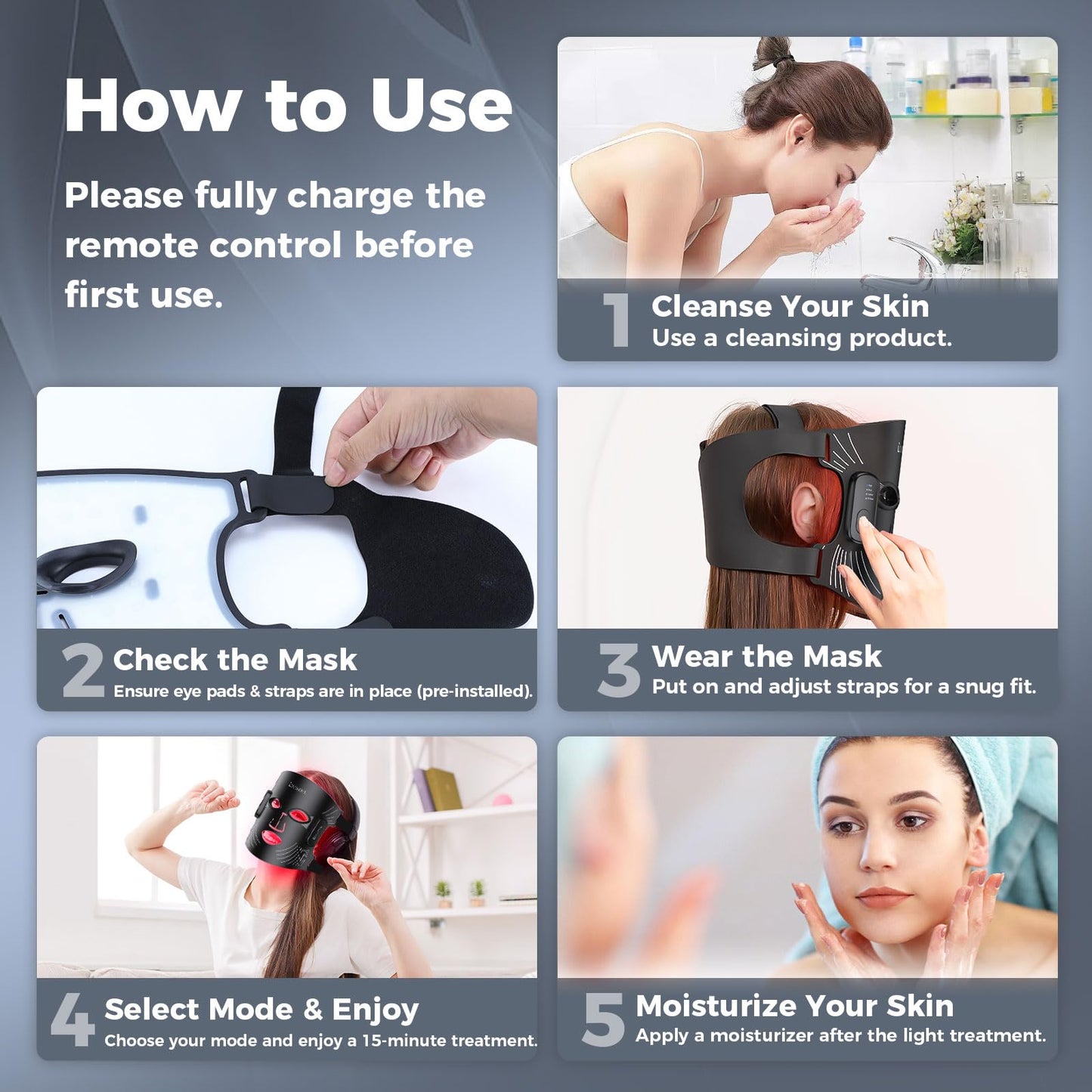 Wireless LED Face Mask, Cordless Red Light Facial Mask with Even LED Coverage, Wearable Skincare Mask for At-Home Self Care