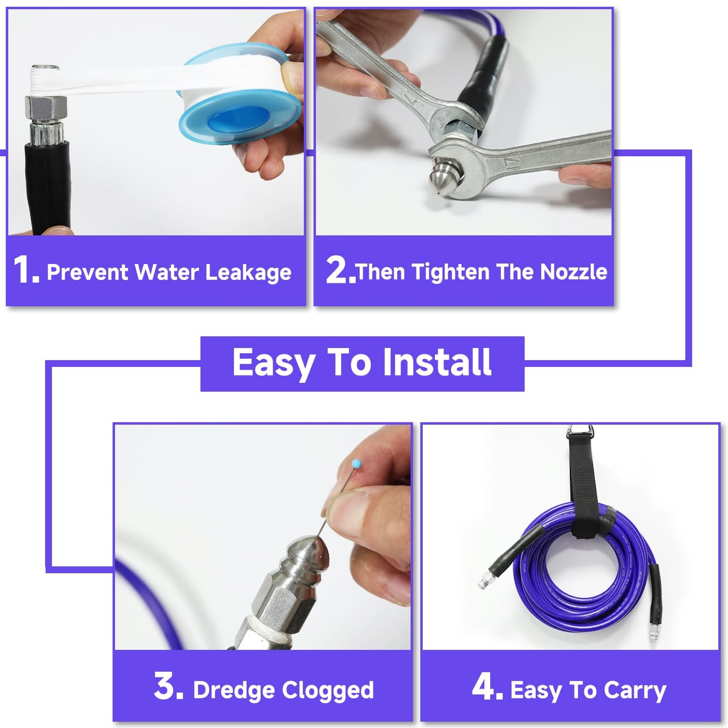 NIFUAL 50FT Sewer Jetter Kit for Pressure Washer, 5800PSI Drain Cleaner Hose 1/4 Inch NPT Corner, Rotating and Button Hose Sewer Jetting Nozzle Waterproof Tape Pearl Corsage Pin Spanner Glove