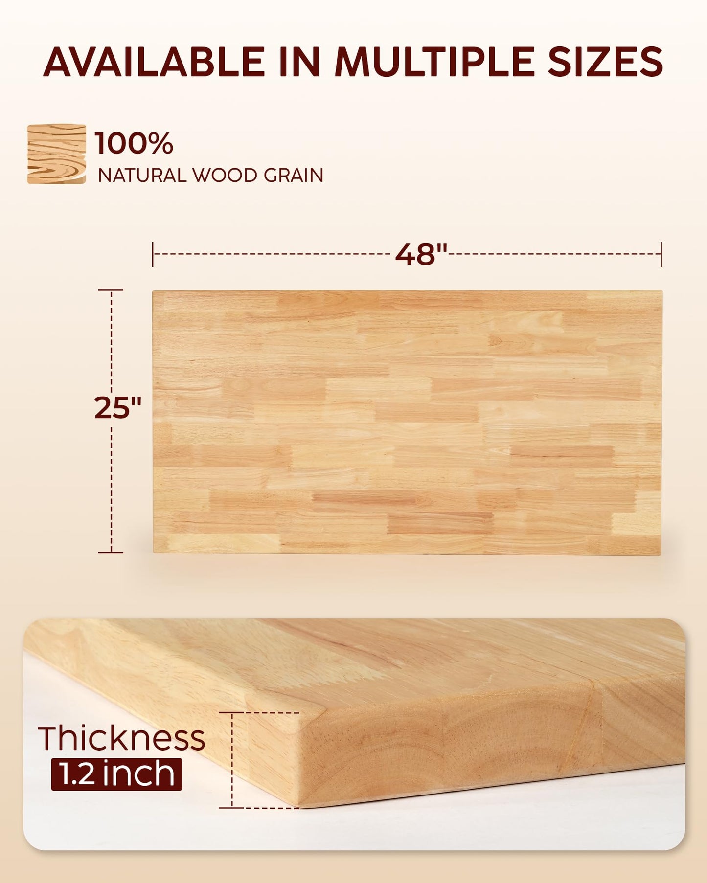 Butcher Block Countertop Kit, 48" Unfinished & 36 Walnut Stained Hevea Wood Table Top DIY Cut for Kitchen Island, Cutting Board, Washer Dryer Countertop, Living and Dining Room Table