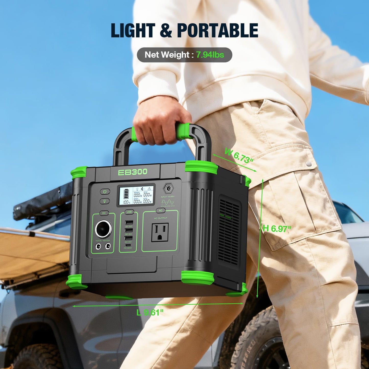 Portable Power Station 330W 288Wh Solar Generator with 60W USB-C PD Fast Charging, Pure Sine Wave AC Outlet, 5W Wireless Charger, LED for Camping, RV, CPAP, Home Emergency Backup, Off-Grid Living