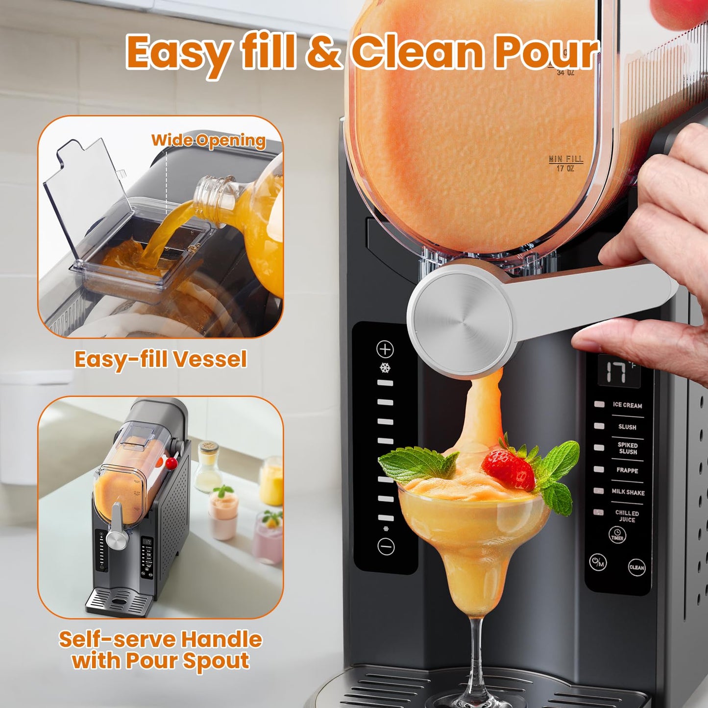 Slushie Machine: No Ice Needed Slushy Machine for Home, 6 Preset, Real-Time Temp Display, Auto-Clean | Frozen Margaritas, Cocktails, Frappés, Ice Cream, Smoothies, Milkshakes,Summer Parties