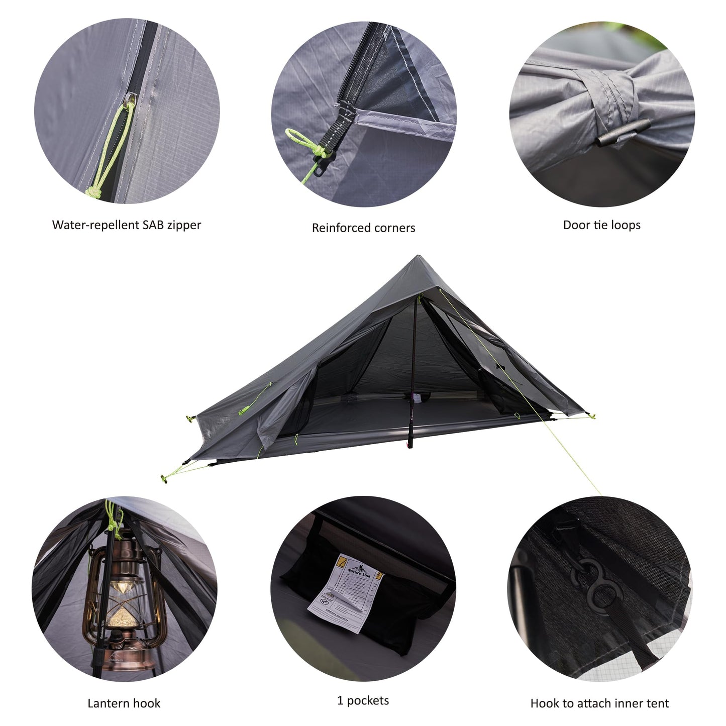 Nature Link Altair One Ultralight Backpacking Tent, 1 Person Trekking Pole Tent, Waterproof, Compact, 3 Season, Double Wall Shelter for Backpacking, Camping, Thru Hiking, Trekking