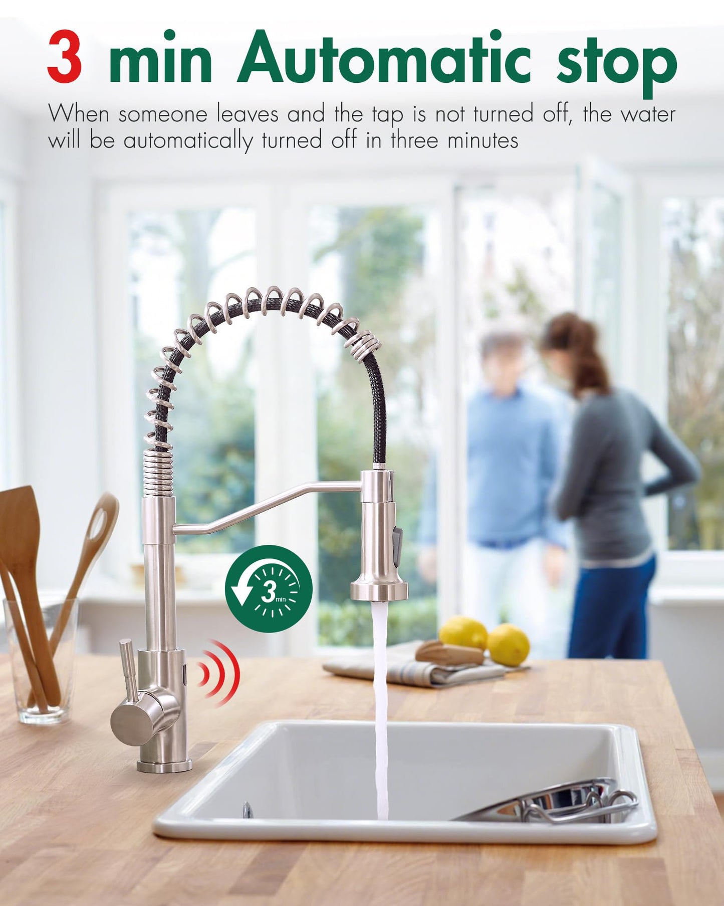 AIMADI Touchless Kitchen Faucet with Pull Down Sprayer,Brushed Nickel Motion Sensor Kitchen Sink Faucet,Smart Hands Free Stainless Steel Spring Faucets for Farmhouse RV Utility Sink,1 or 3 Hole