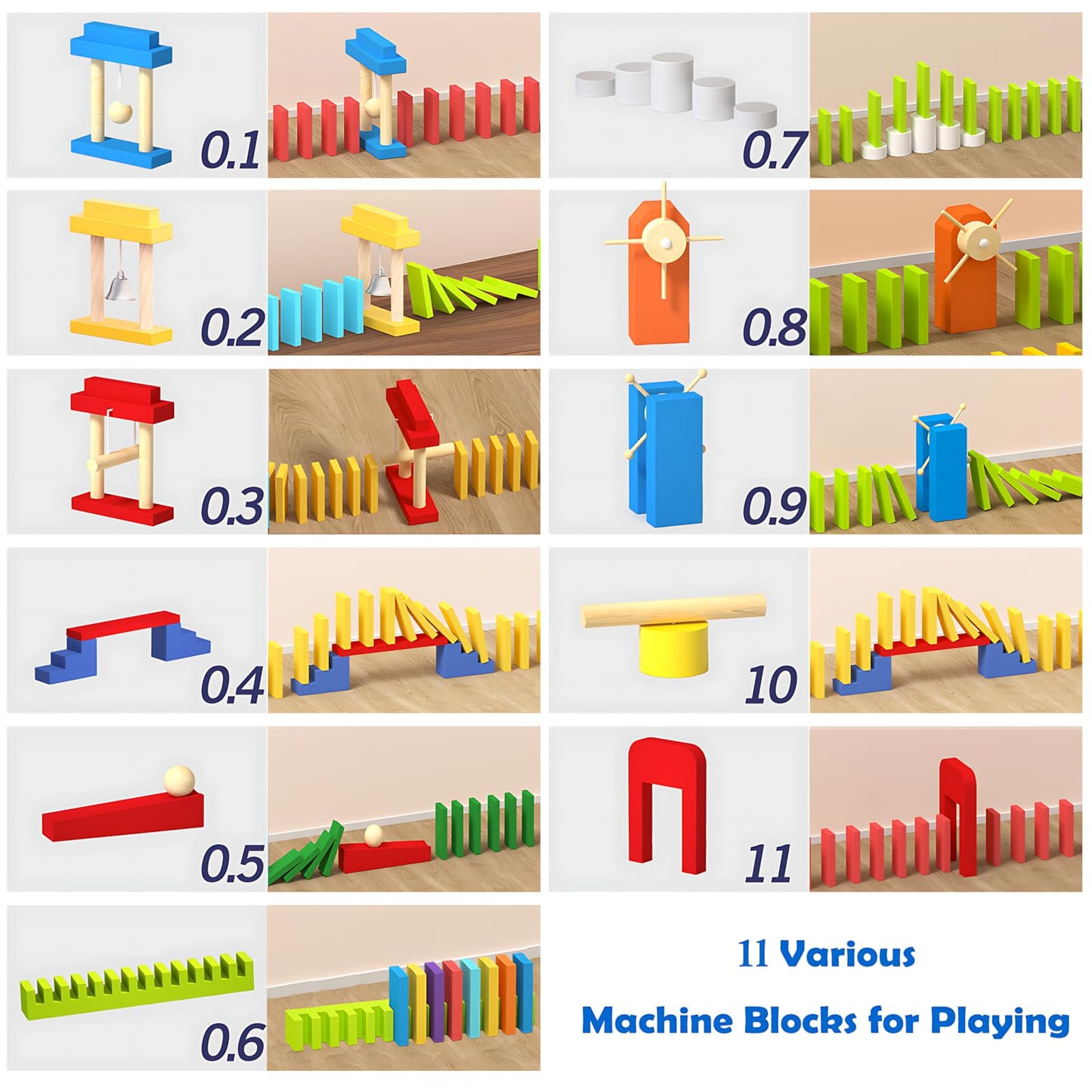 Migargle 1200 PCS Wooden Dominoes Set with 11 Extra Add-on Domino Blocks & Storage Bag - Bulk Dominos Racing Game for Kids | Educational Domino's-Themed Toy