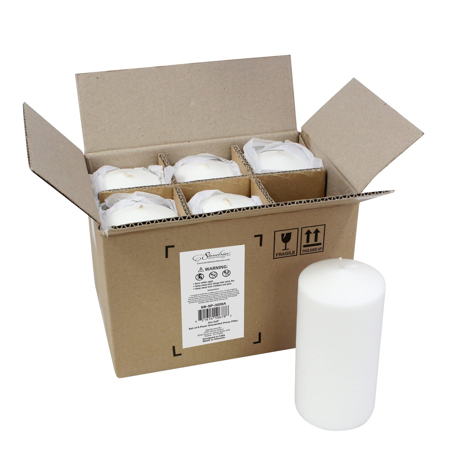 Stonebriar Unscented White Tall Pillar Candles, 65 Hour Burning Candle Pillars, Perfect for Decor, Weddings, Emergencies 3" X 6", 6 count