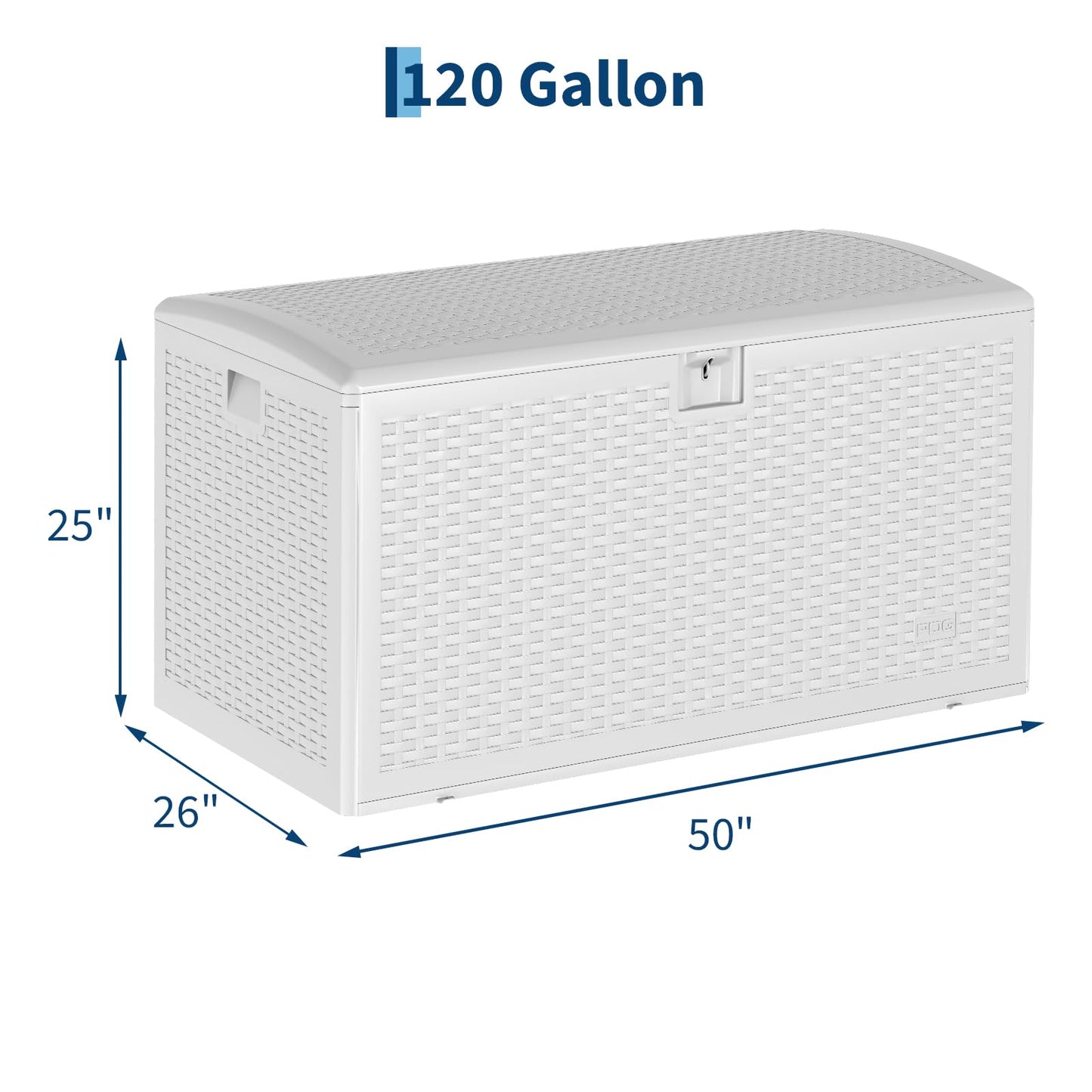 Garvee 120 Gallon Waterproof Large Resin Deck Box Indoor Outdoor, Lockable Storage Container for Patio Furniture Tools, Waterproof Deck Box with Hydraulic Rod Patio Storage Bin for Pool Garden, White