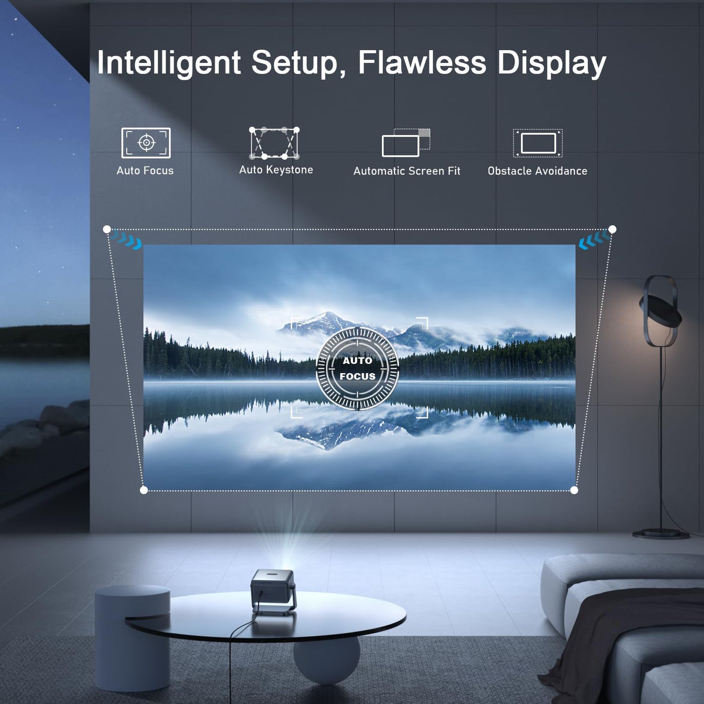 【Officially-Licensed APP & 2000 ANSI】4K Smart Projector with WiFi and Bluetooth, VOPLLS Auto Focus Portable Outdoor Projector, Movie Home Theater Proyector Adjustable Stand
