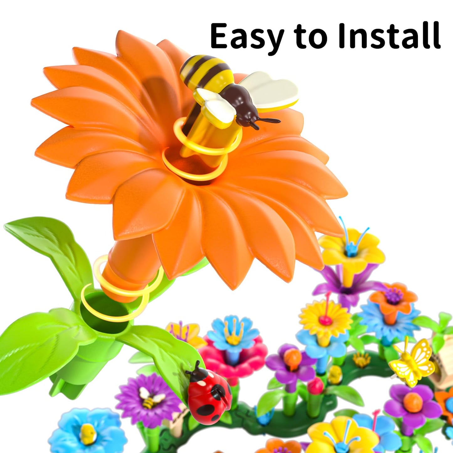 TEMI 224 PCS Flower Garden Building Toys for Girls Toys, Educational STEM Toy and Preschool Garden Play Set for Toddlers 3 4 5 6 7 8 Year Old Kids Boys Girls, Flower Stacking Toys for Kids Age 3-8