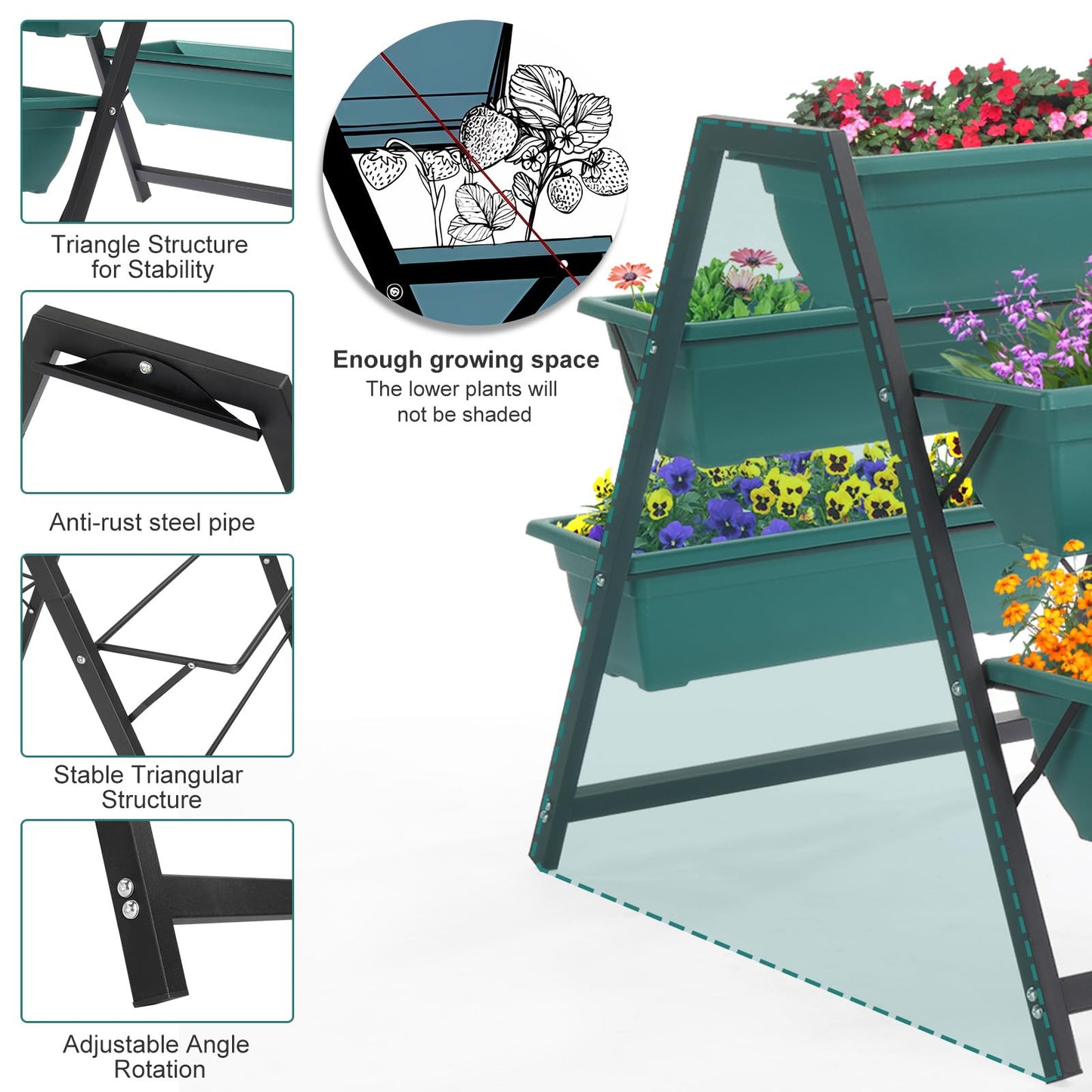 Raised Bed with 5 Garden Planter Boxes- Perfect to Grow Vegetables Herbs Flowers Garden Planter Bed, Planter Stand with 5 Boxes, Raised Garden Bed for Herbs, Flowers, Gaden Tower for Flowers