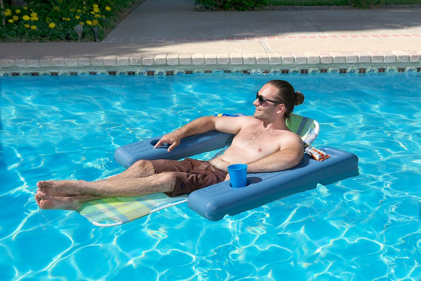 Poolmaster Caribbean Retro Floating Chaise Pool Lounge Chair for Adults, Plaid