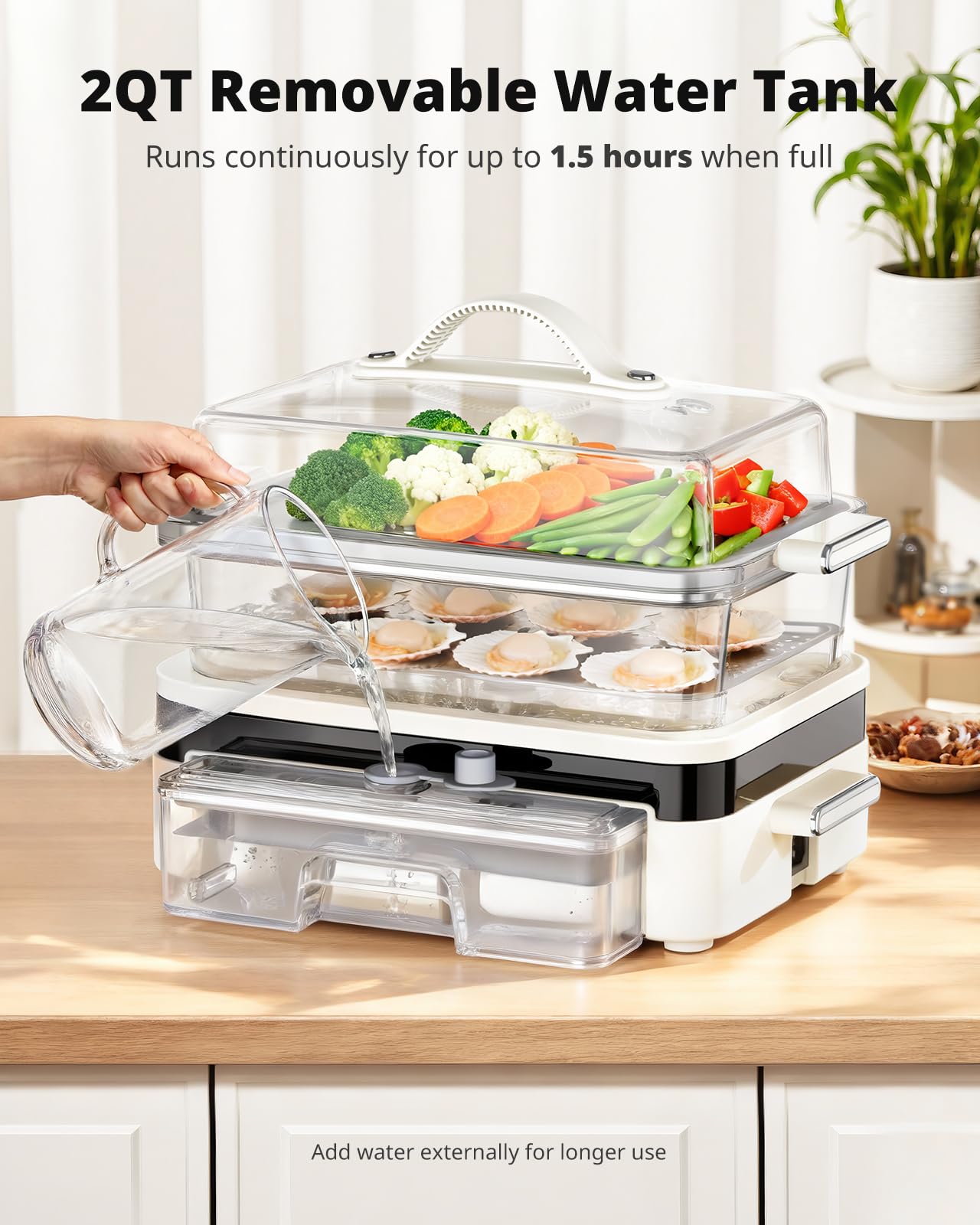AIRMSEN Glass Food Steamer for Cooking - 8.5QT Vegetable Steamer with 2-Tier Stainless Steel Trays, 1200W Super Fast Heating for Veggies, Seafood & Rice, BPA-Free