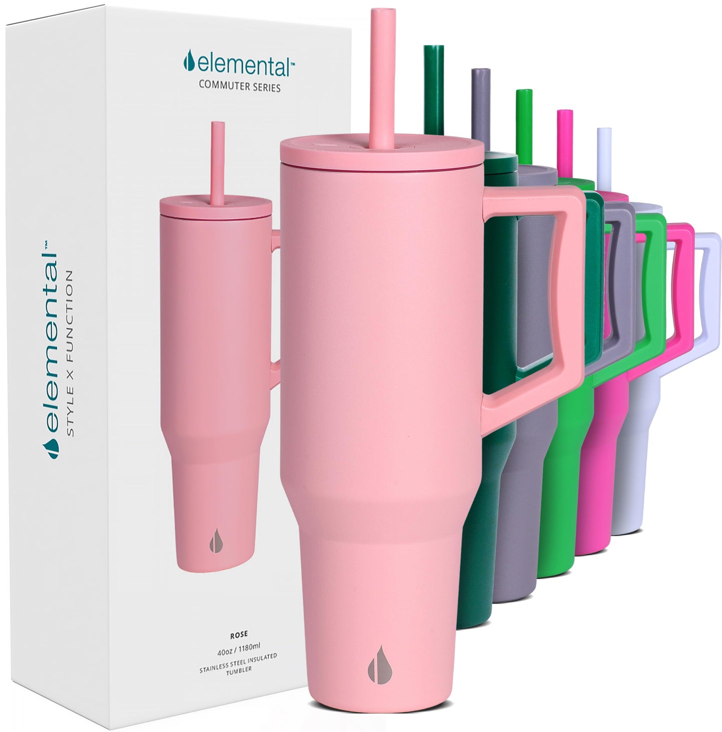 Elemental Iconic Kids 14oz, Iconic Kids 20oz, Artisan Tumbler 16oz, Commuter 40 oz Tumbler, 10 oz Tumbler - Rose