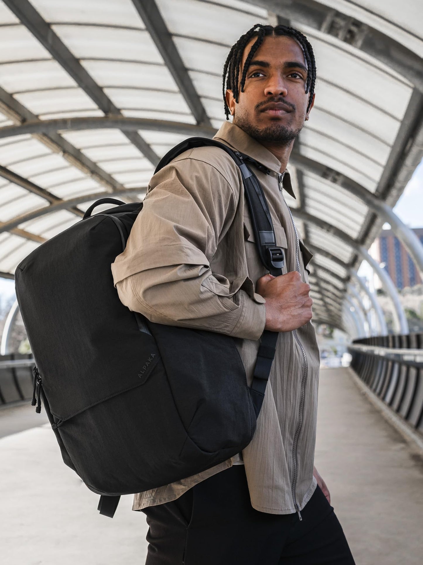 ALPAKA Elements Backpack Pro 24L - Black Laptop Backpack Fits 16'' Laptop with Dual Bottle Pockets, Travel Backpack for Men, Weather-Resistant 400D Axoflux Fabric for Business or College