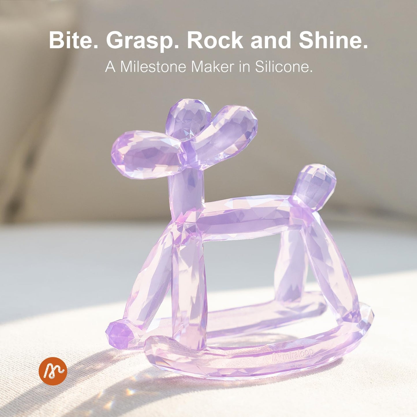 Miraloop Crystal Jelly Baby Teether – Jellydog Teething Relief Toy for Infants 3-6 Months, Silicone Handheld Teething Toy, BPA-Free, Odorless, Prevents Choking, Safe for Babies (Rose Quartz)
