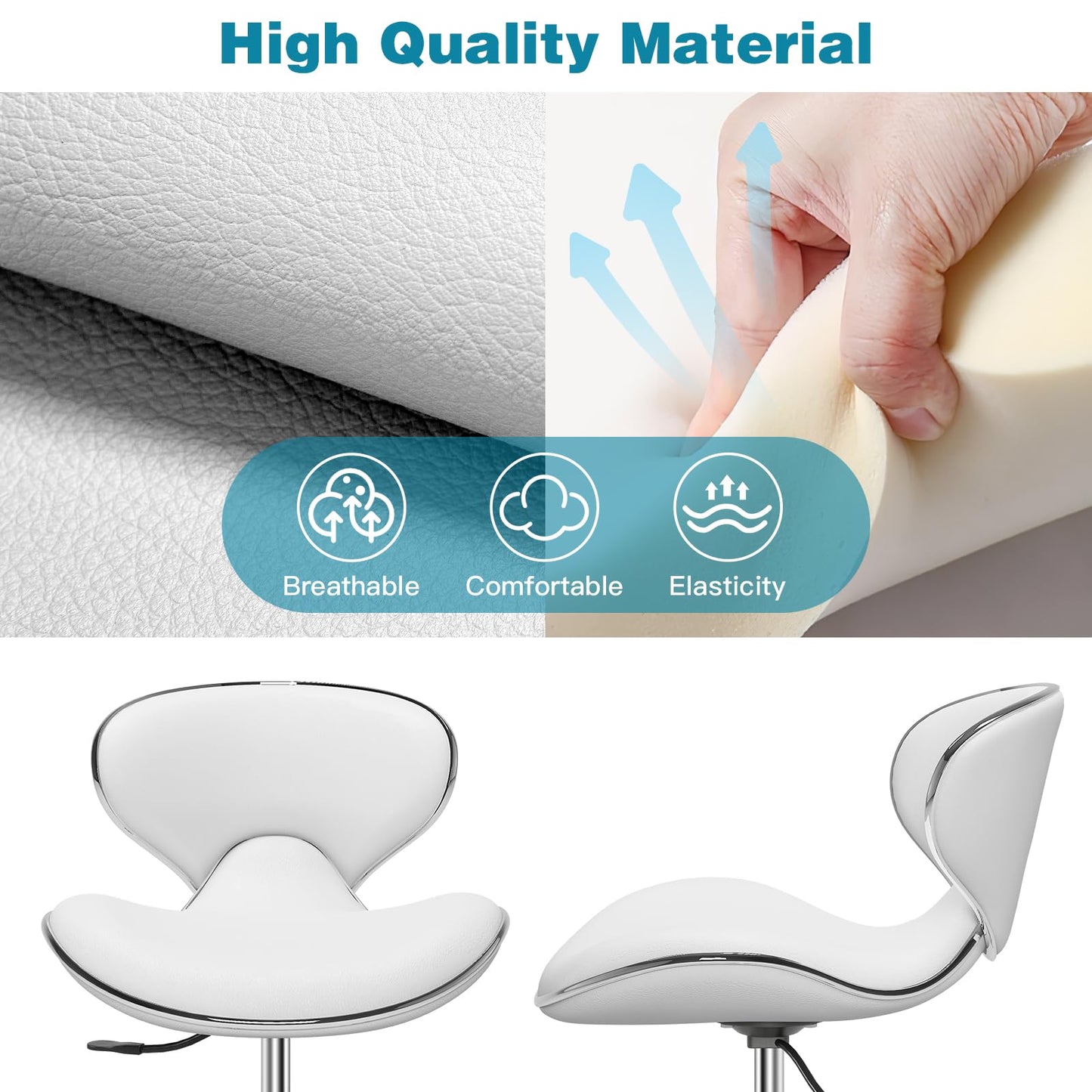 Adjustable Rolling Stool with Backrest,Drafting Spa Bar Medical Salon Tattoo Stool Chair with Wheels 360 Swivel,Heavy Duty,400lbs Weight Capacity,White