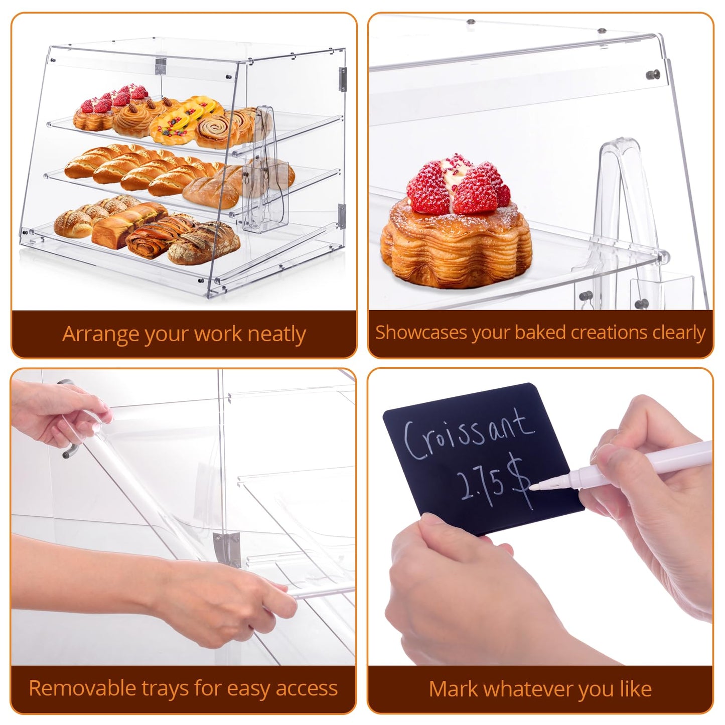 Old Canal Bakery Display Case, Pastry Display Case Countertop 3 Tier Tray, Acrylic Clear Boxes for Bread Pastry Desserts Food Cookie, Display Cabinet Box for Baking Enthusiasts, 20.86 x 17.3 x 16.5 in