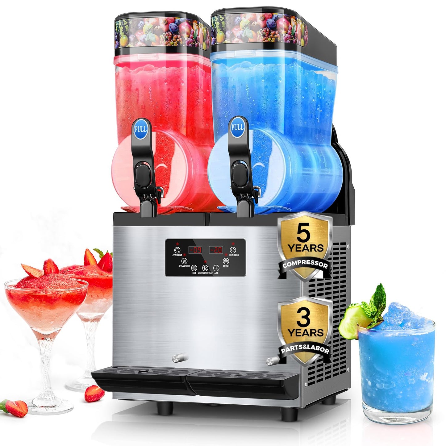 Commercial Slushy Machine 8Gal/30L, Stainless Steel Margarita Smoothie Frozen Drink Machine, 25-Minute-to-Go Slushie Machine & ETL Approval, Margarita Machine for Restaurants Cafe Bars (2 * 15L)