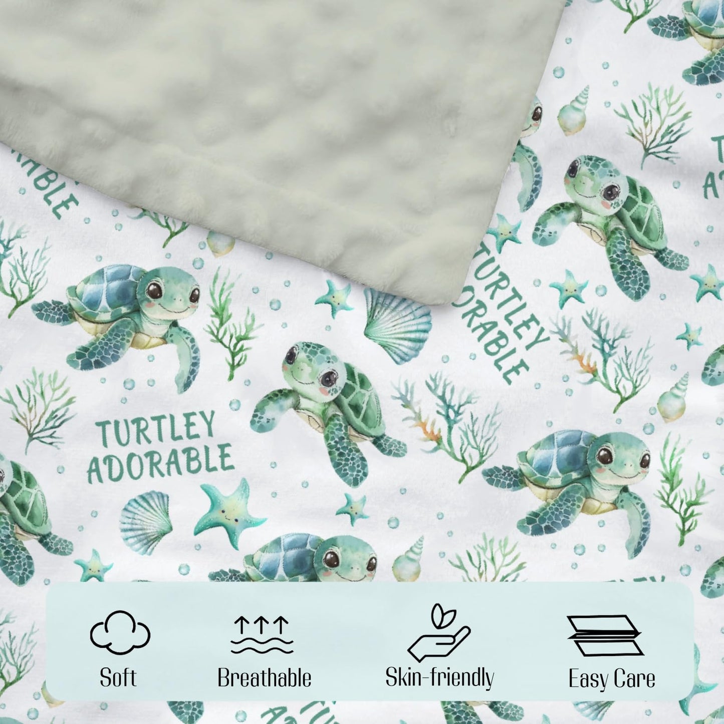 EyMzcod Mink Baby Boy Girl Blankets Under the Sea Turtle Animal, Ocean Creature Marine Life Double Layer Dotted Backing Receiving Swaddle, Newborn Infant Toddler Nursery Crib Bedding Shower Gift 30x40