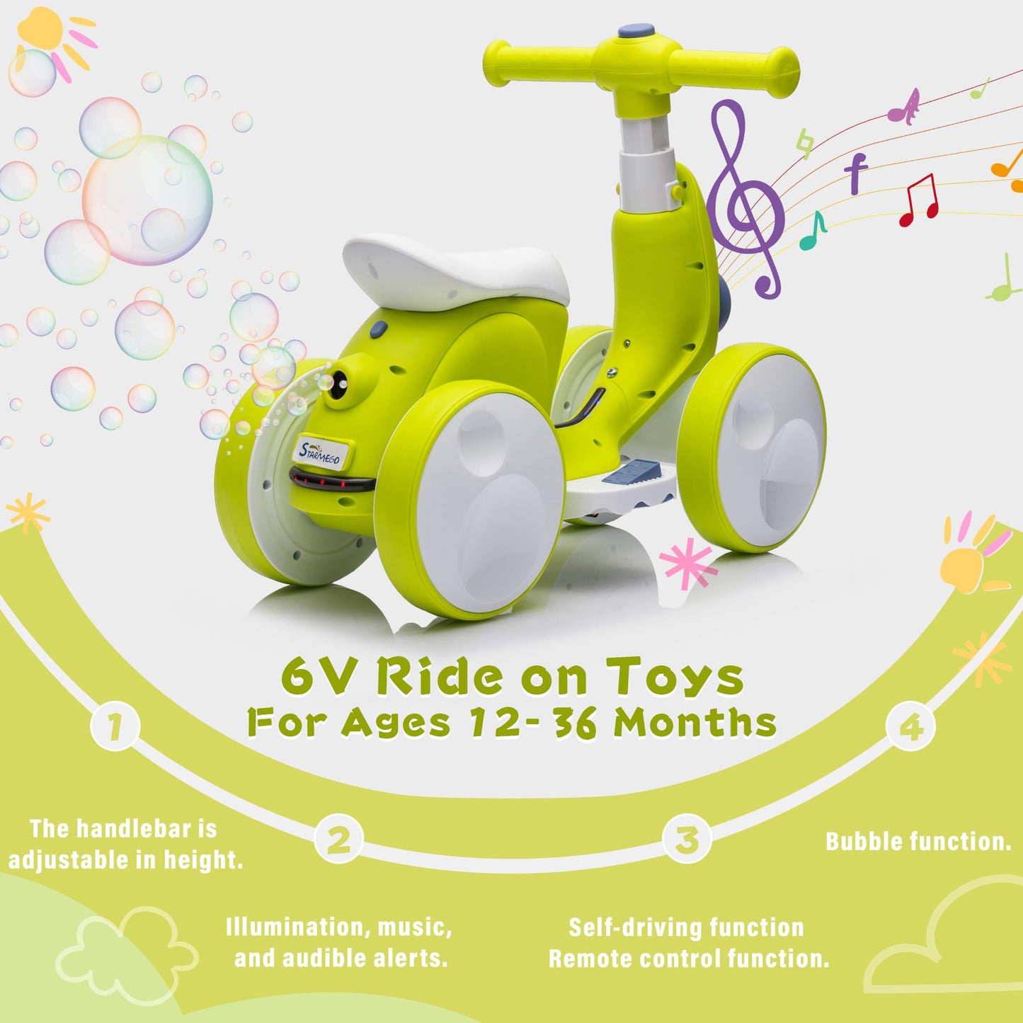 JoyRydz 6V Electric Baby Balance Bike with Bubble Machine,4 in 1 Toddler Balance Bike w/Remote Control for 1 Year Old Boys Girls Kids Bubble Bike Ride on Toys w/Powered Motor,Music,LED Lights (Cyan)