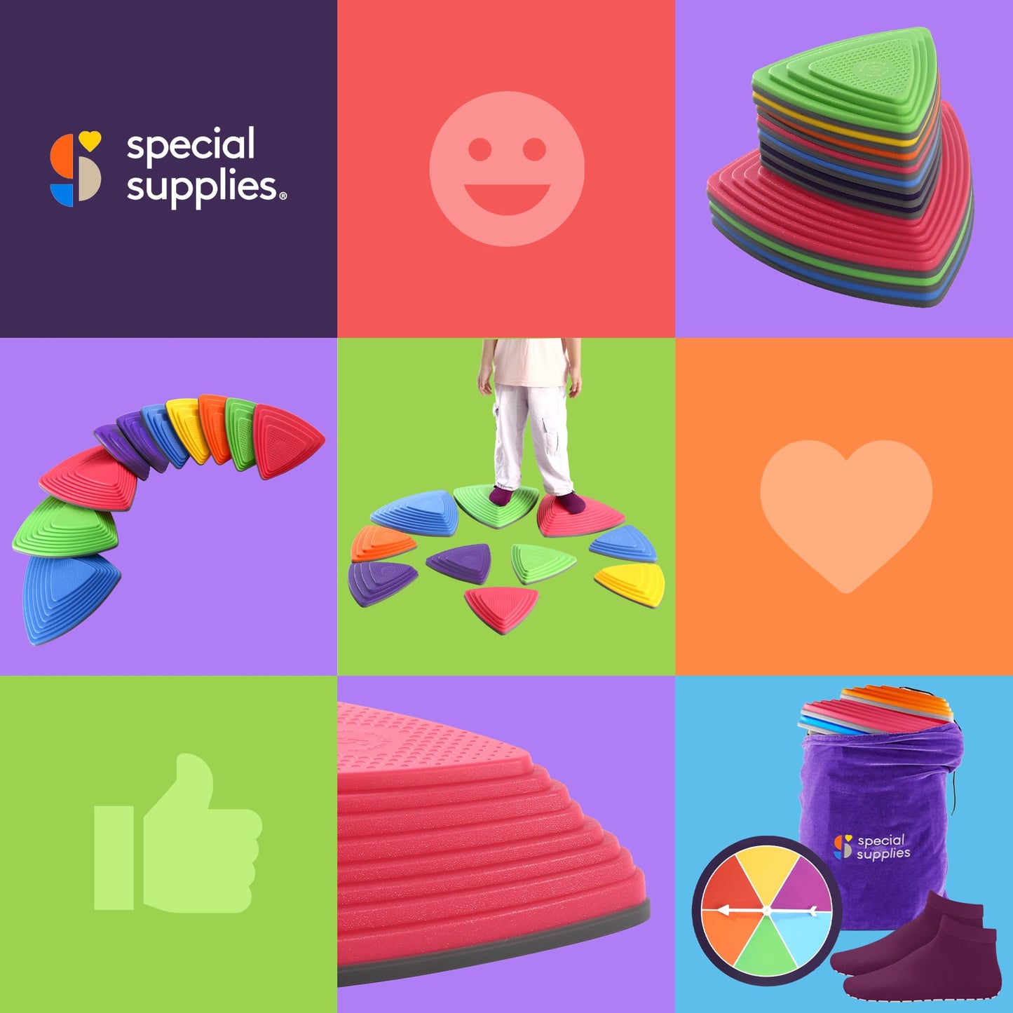 Special Supplies 10 Stepping Stones for Kids Indoor and Outdoor Balance Blocks Promote Coordination, Balance Strength Child Safe Rubber, Non-Slip Edging (Primary)