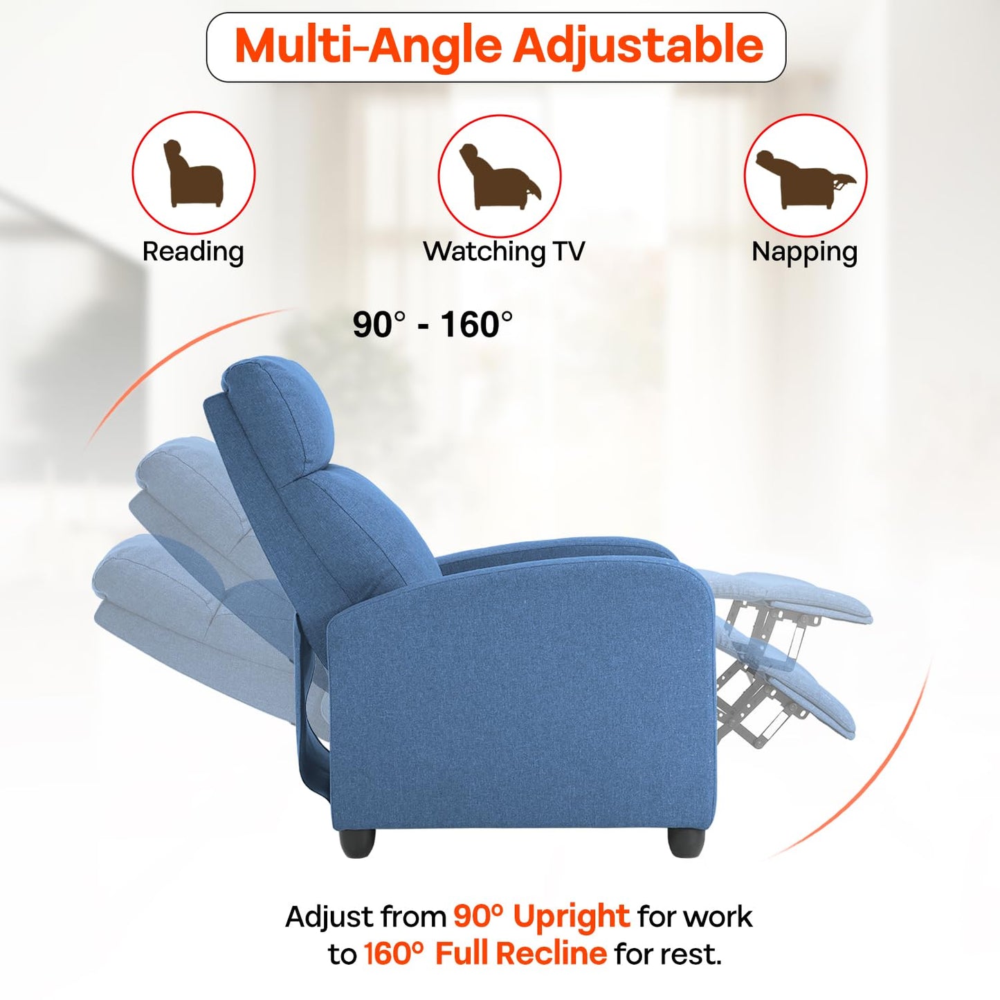 FDW Recliner Chair Massage Chair Reading Chair Reclining Sofa Home Theater Seating with Lumbar Support Massage and Padded Backrest for Living Room and Bedroom (Textile, Blue)