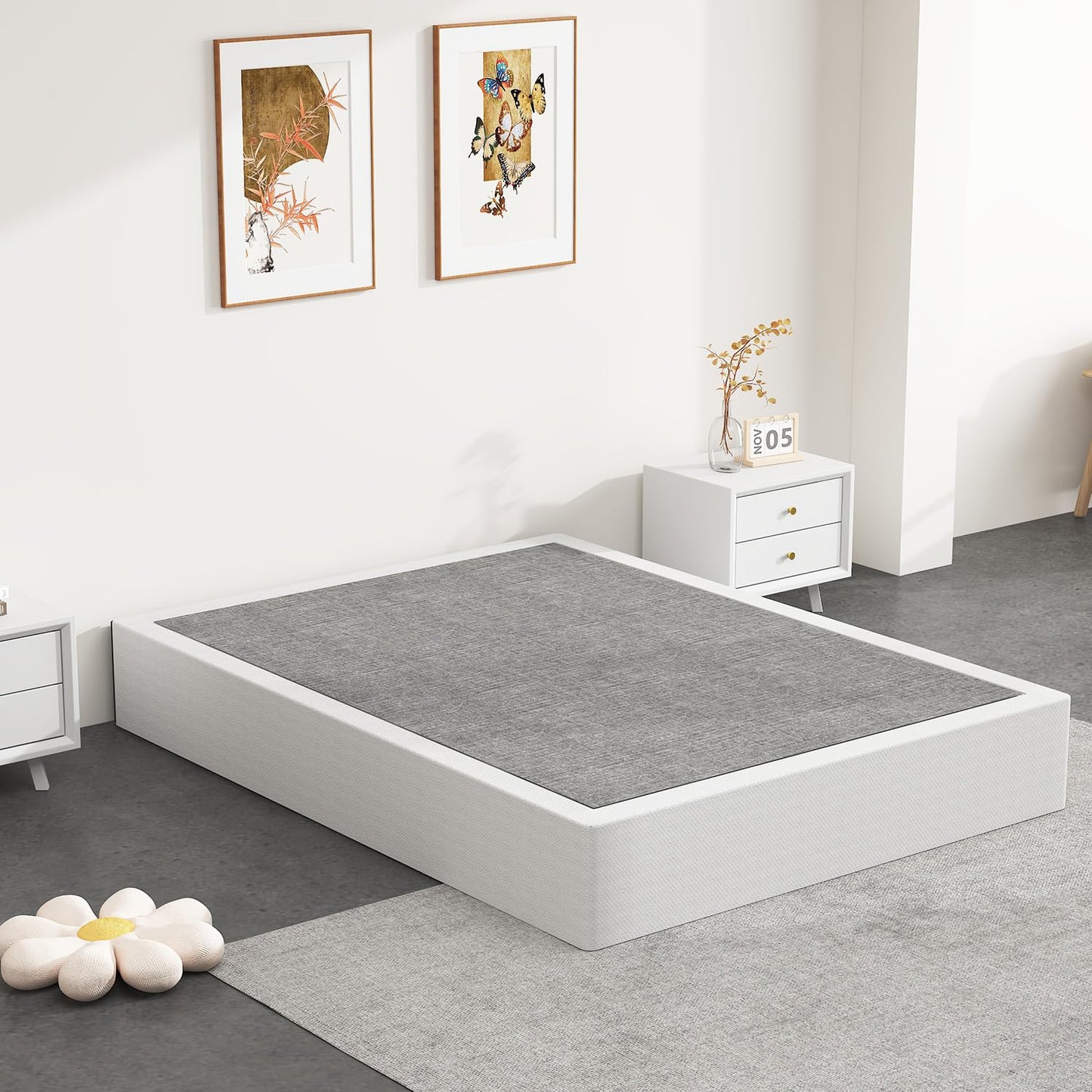 NHODIR 9 Inch Box Spring Queen Size Bed Base, Heavy Duty 3000LBS Metal Bed Foundation, Noise-Free & Tool-Free Easy Assembly,Mattress Support Base for Queen Bed