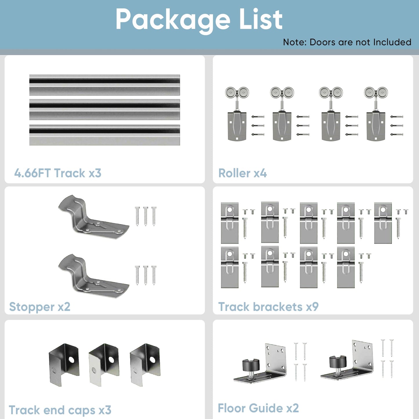 JUBEST 14FT Box Rail Exterior Barn Door Hardware Kit, Heavy Duty Sliding Door Track Kit Wall Mount Door Hardware Kit for Two Doors System(Doors Not Included), Silver