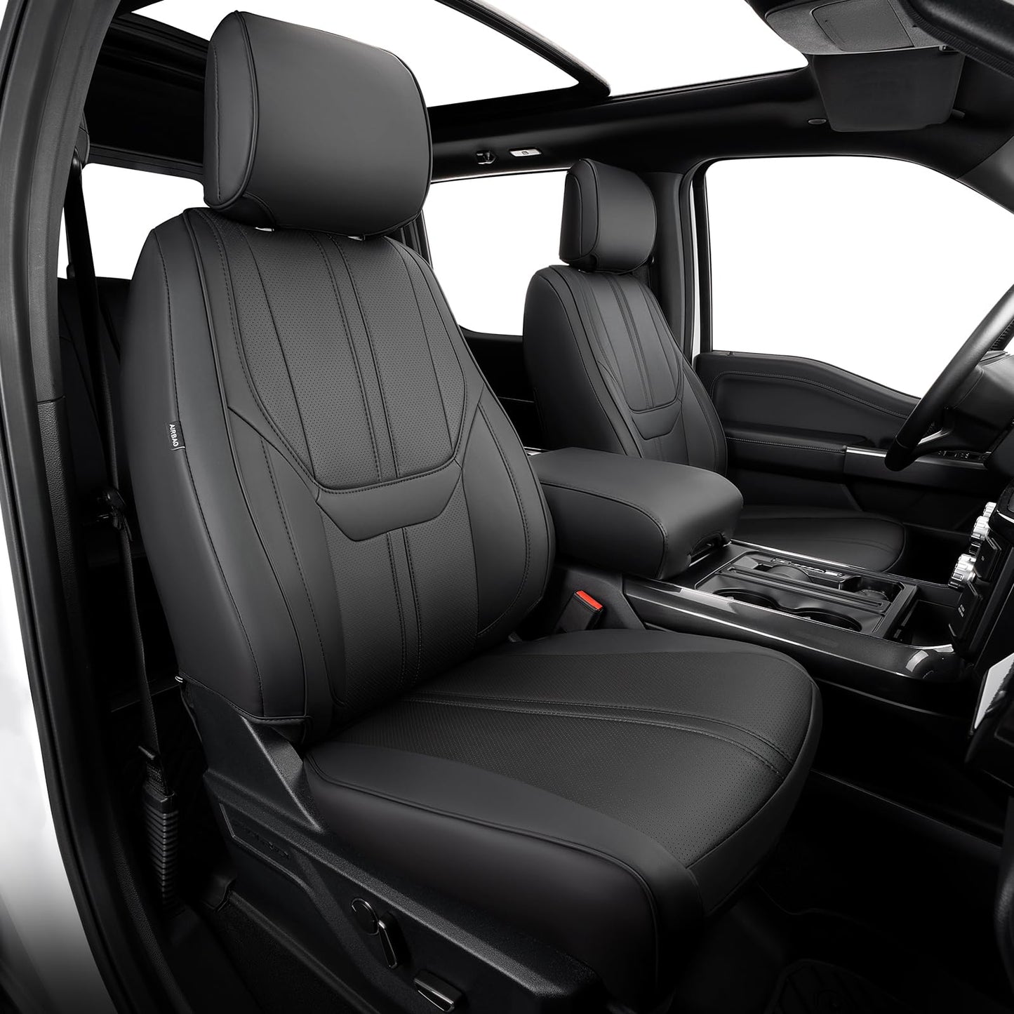 Super Cover for Ford F150 Seat Covers 2015-2025, Full Covered Leather Truck Pickup Seat Protectors for F-150 2025 2024 2023 2022 2021 Accessories, Only Fit 1st Row Bucket Seat SuperCrew (XL,XLT)
