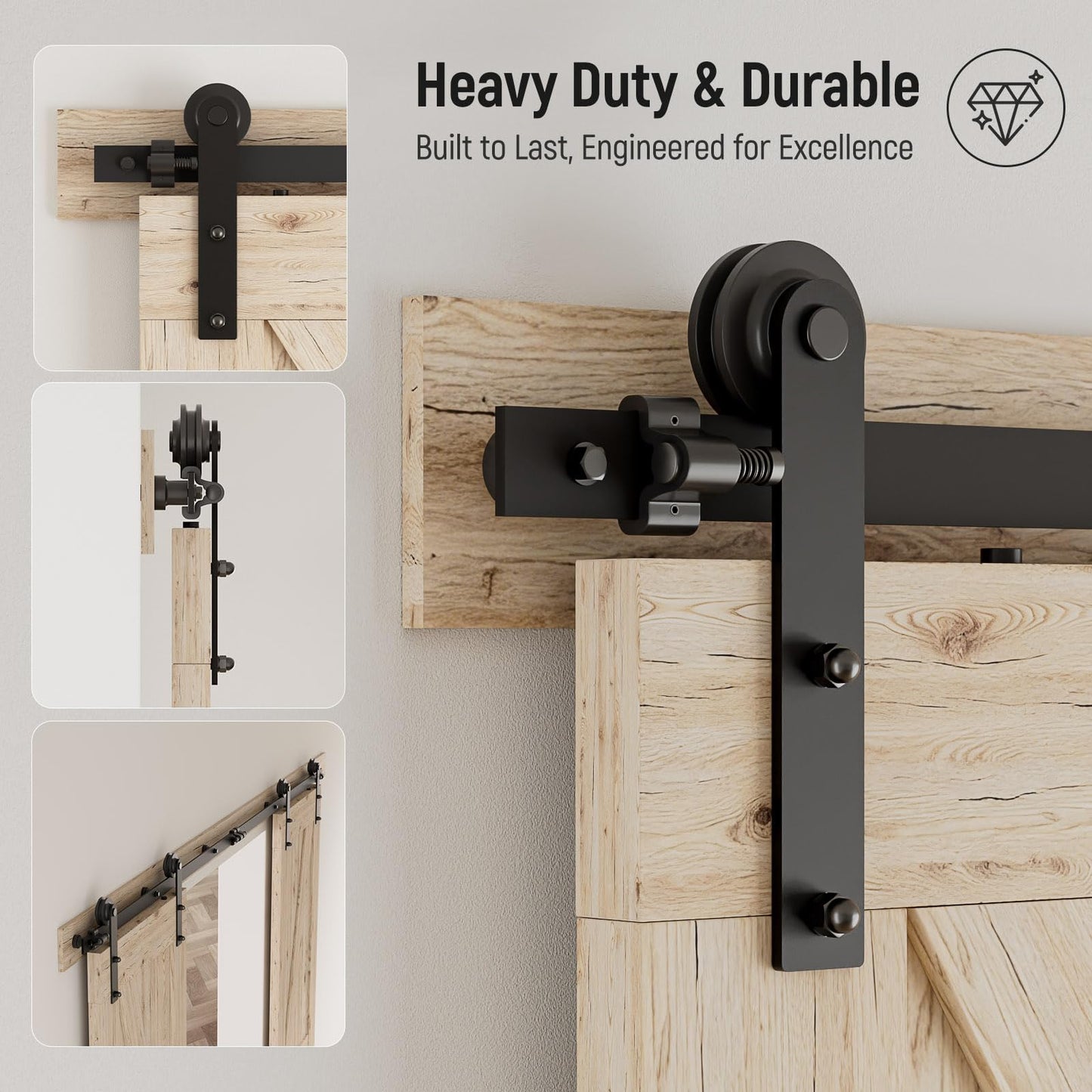 CCJH 20FT/236“ Sliding Barn Door Hardware Kit, Heavy Duty, Smoothly and Silently, Easy to Install, Fit 60" Width Double Door Panel, I Shaped Hangers Black