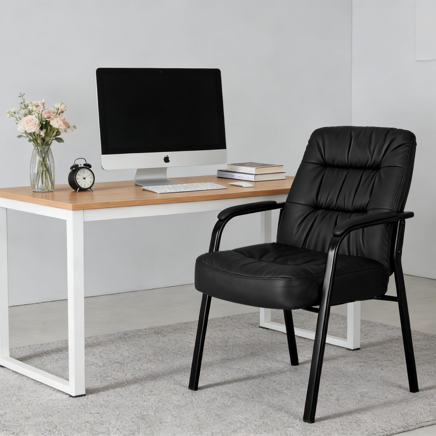 OLIXIS Office Guest Reception Chair, Ergonomic PU Leather Executive Conference Waiting Room Desk Chair with Padded Armrest, Black(1 Pcak)