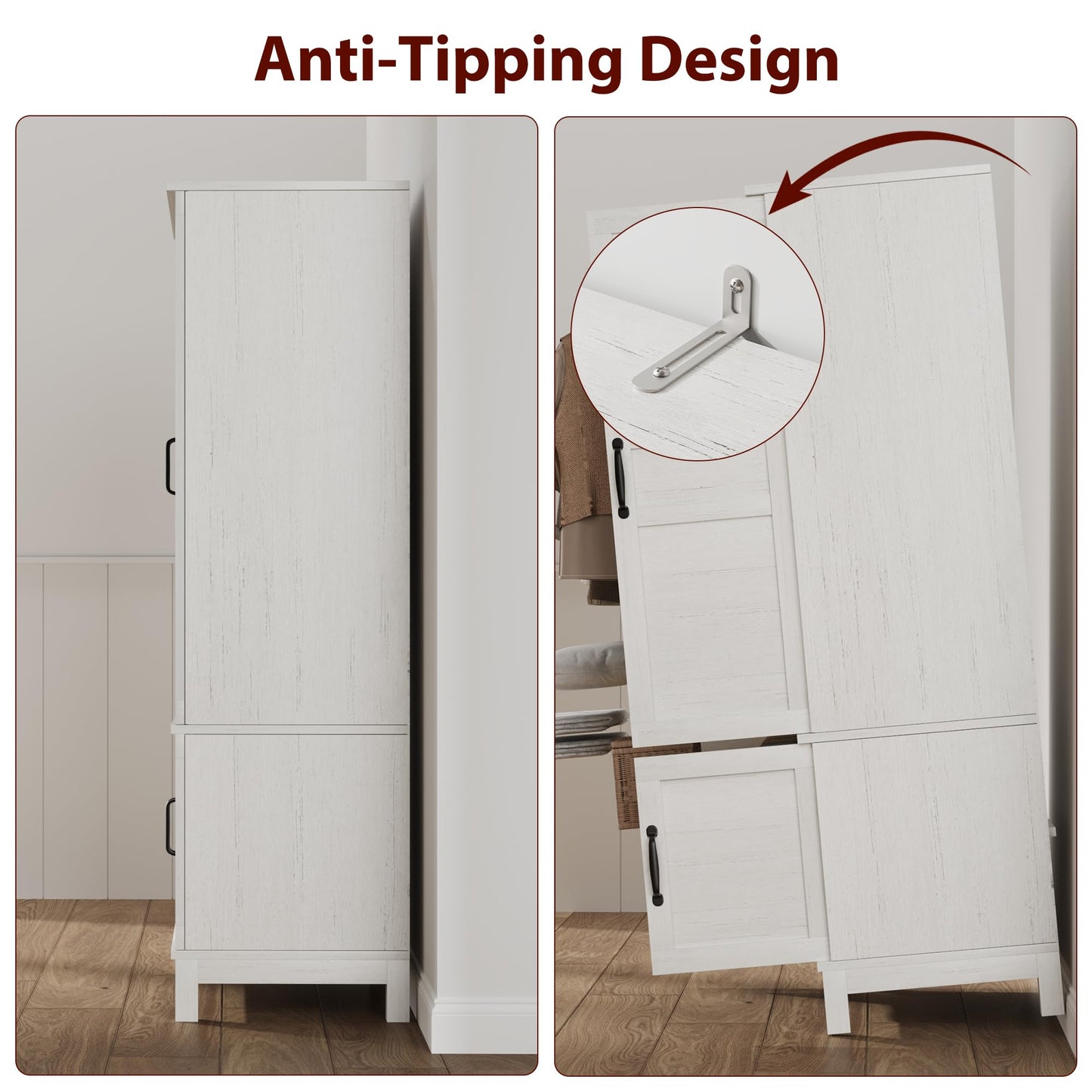 GarveeHome Armoire Wardrobe Closet with 4 Doors, 72 in Wooden Wardrobe Cabinet with Hanging Rod, Freestanding Tall Clothing Armoire Storage Cabinet with Adjustable Shelves for Bedroom, Rustic White