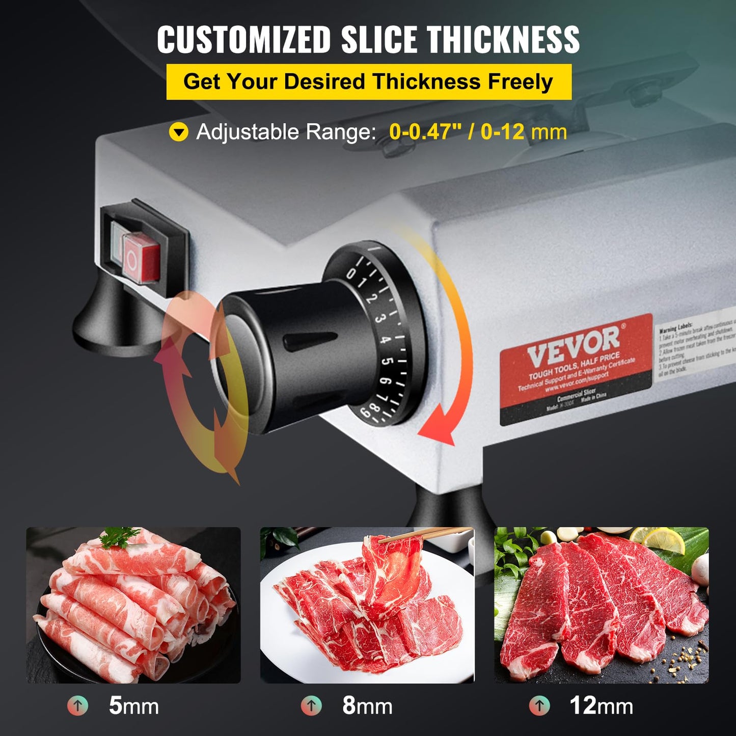 VEVOR Commercial Meat Slicer, 10 inch Electric Food Slicer, 240W Frozen Meat Deli Slicer, Premium Chromium-plated Steel Blade Semi-Auto Meat Slicer For Commercial and Home use