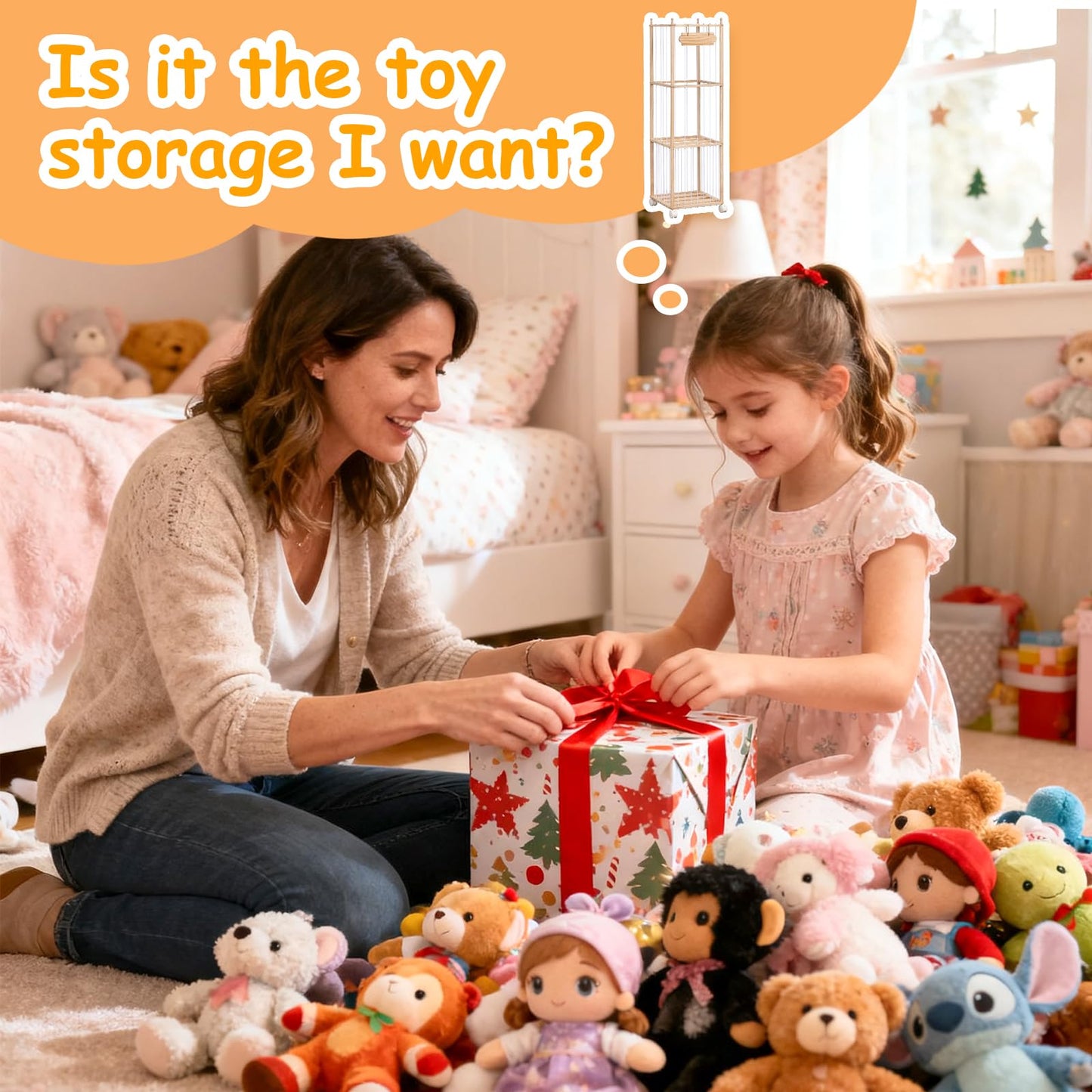 Stuffed Animal Toy Storage - Wooden Large Organizer Holder for Kids' Room and Playroom - Plush Zoo Animals Holder with Elastic Cords & Brake Wheel for Toddler Bedroom Toys Stuff Organization