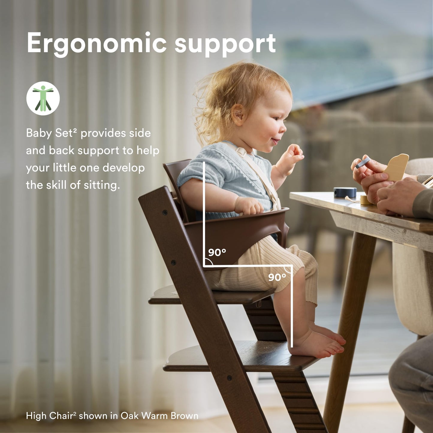 Stokke Tripp Trapp High Chair 2 (Storm Grey), Cushion 2 (Nordic Grey) + Stokke Tray (White) - Includes Chair + Baby Set 2 with Removable Harness for Children 6-36 Months