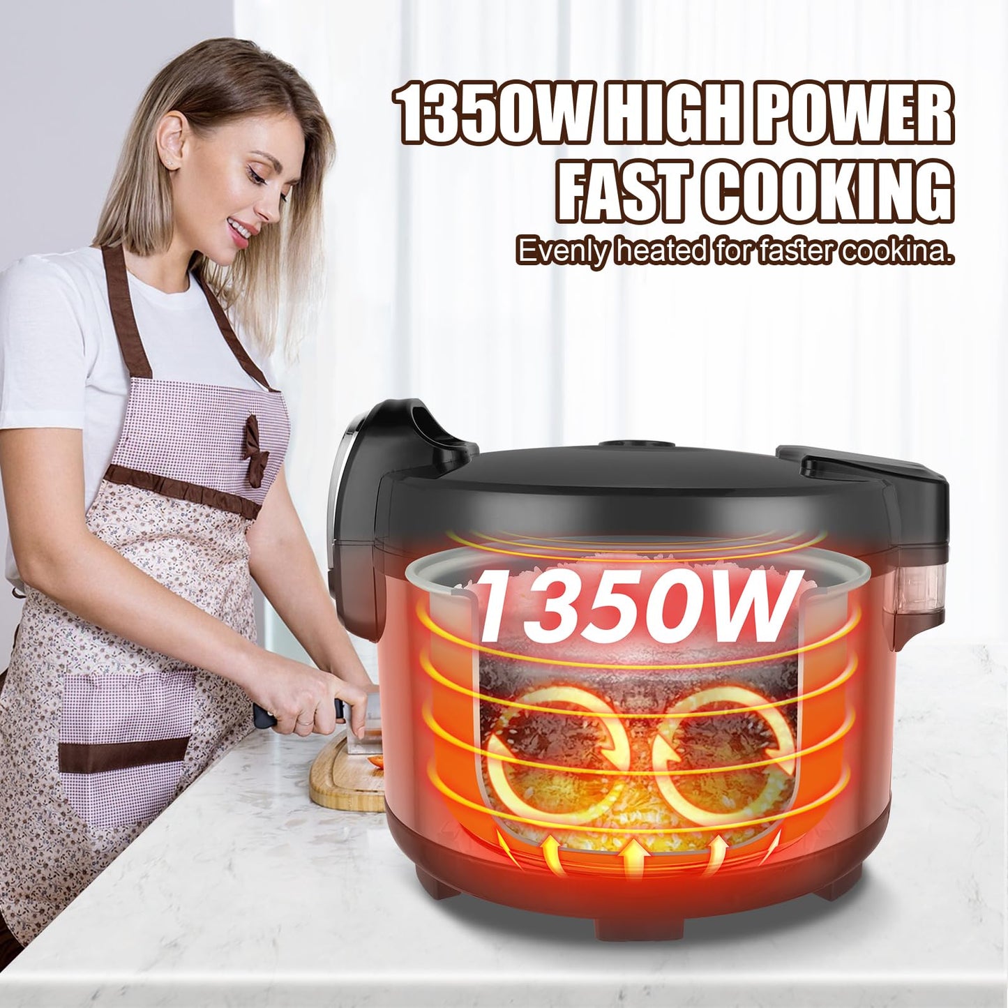 Oshenic Commercial Rice Cooker & Warmer 60 Cups (Cooked),13.8 Qt / 13 Liter Large Capacity Rice Cooker,Auto Keep Warm,Non-Stick Inner Pot,One-Touch Operation,1350W Fast Cooking Electric Rice Cooker