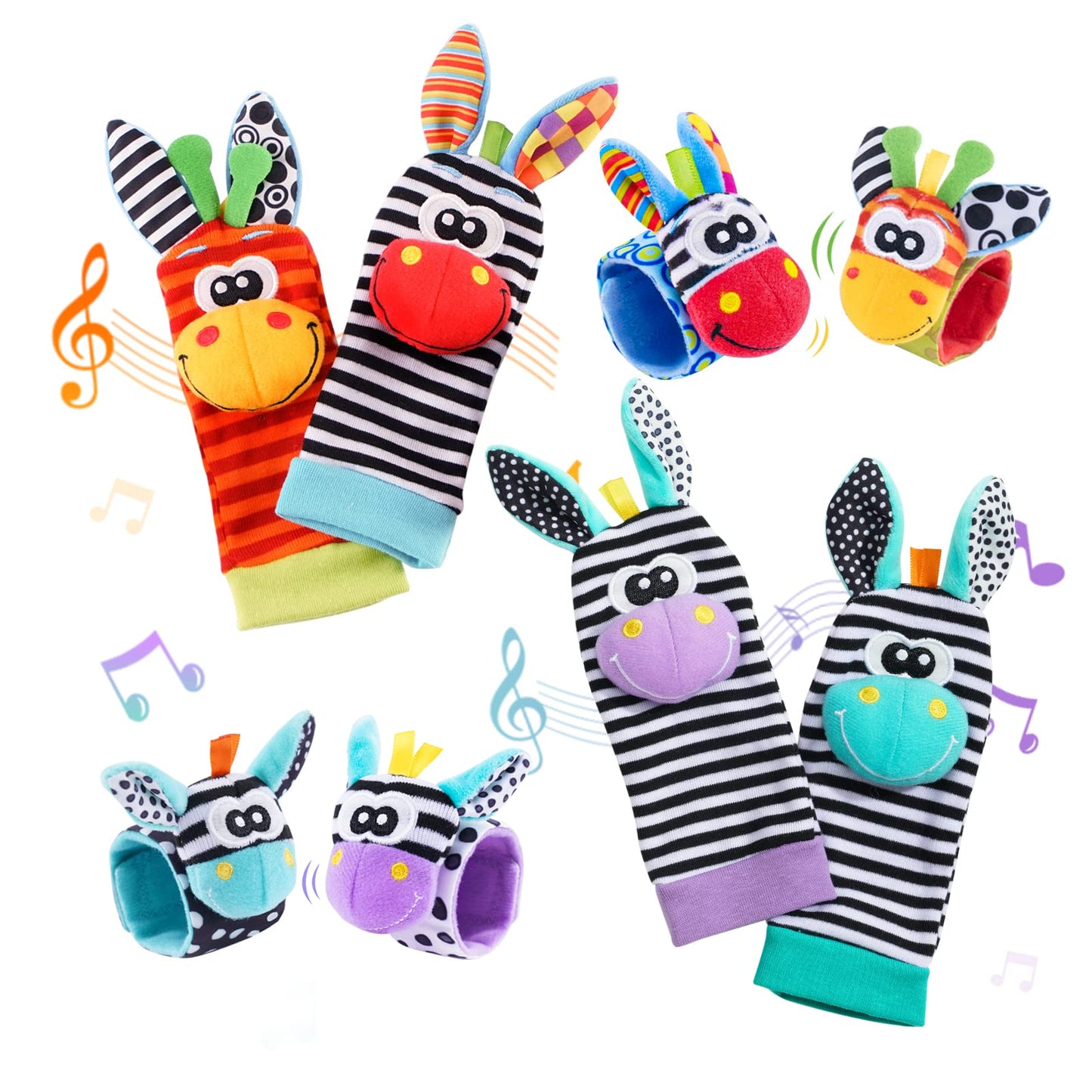 Baby Rattle Socks Set, Hand and Foot Finder Rattles Toys for Babies 0-6 Months, Infant Shower Gifts Set with Wrist Rattle Socks, Newborn Sensory Toy for Boys Girls 0-12 Months