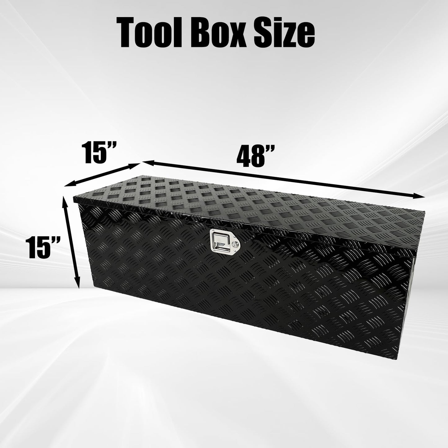 confote 48" Heavy Duty Aluminum Stripes Plated Tool Box Pick Up Truck Bed RV Trailer Toolbox Waterproof Square Storage Organizer with Side Handle, Lock with Keys -48"x 15"x 15"，Black