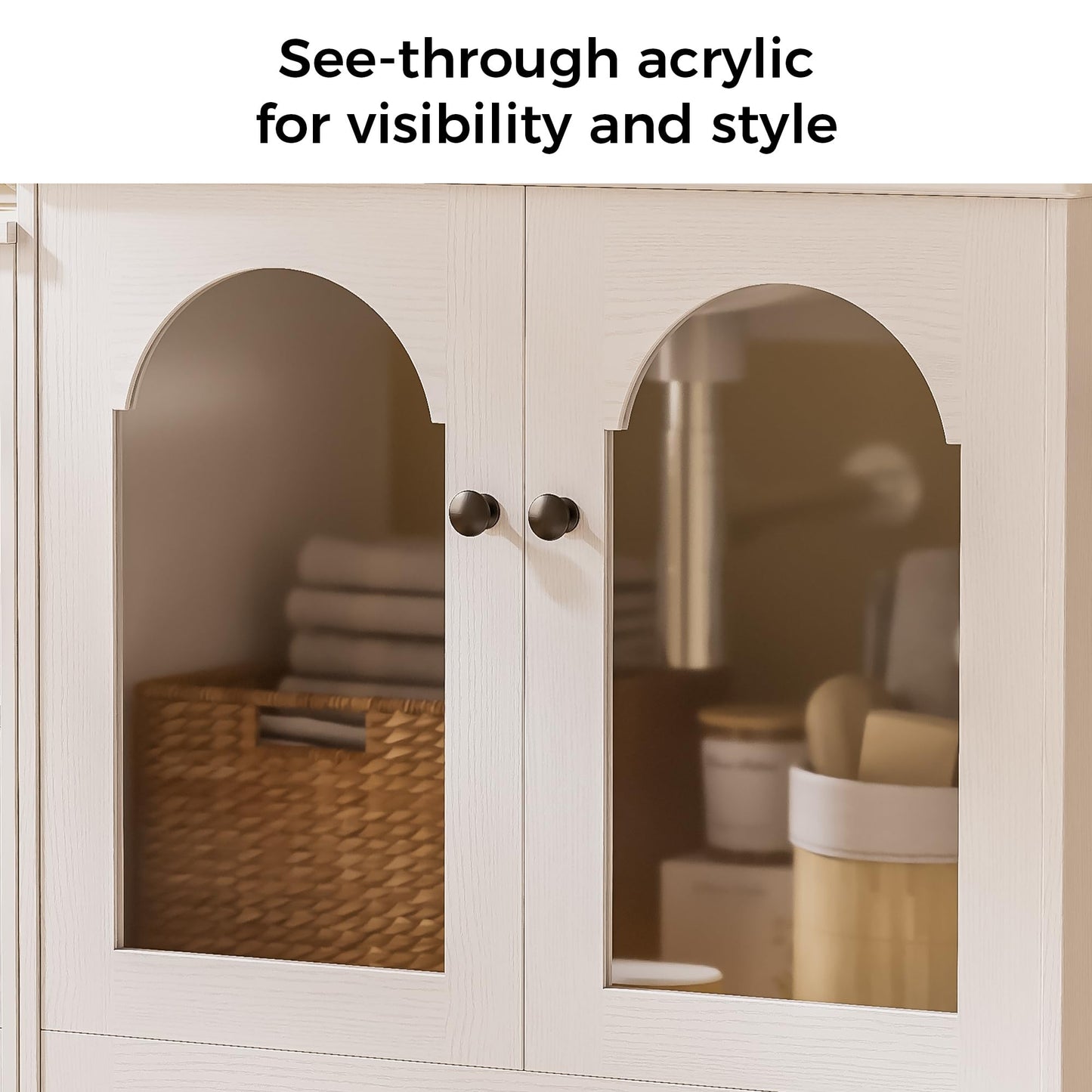 IRONCK 42 Inch Bathroom Vanity with Sink Set, Bathroom Cabinet Vanity with 2 Visual Buffer Gate, Pedestal Sink Storage Cabinet with 3 Drawers, Open Cubby, Swap Sides Design, White