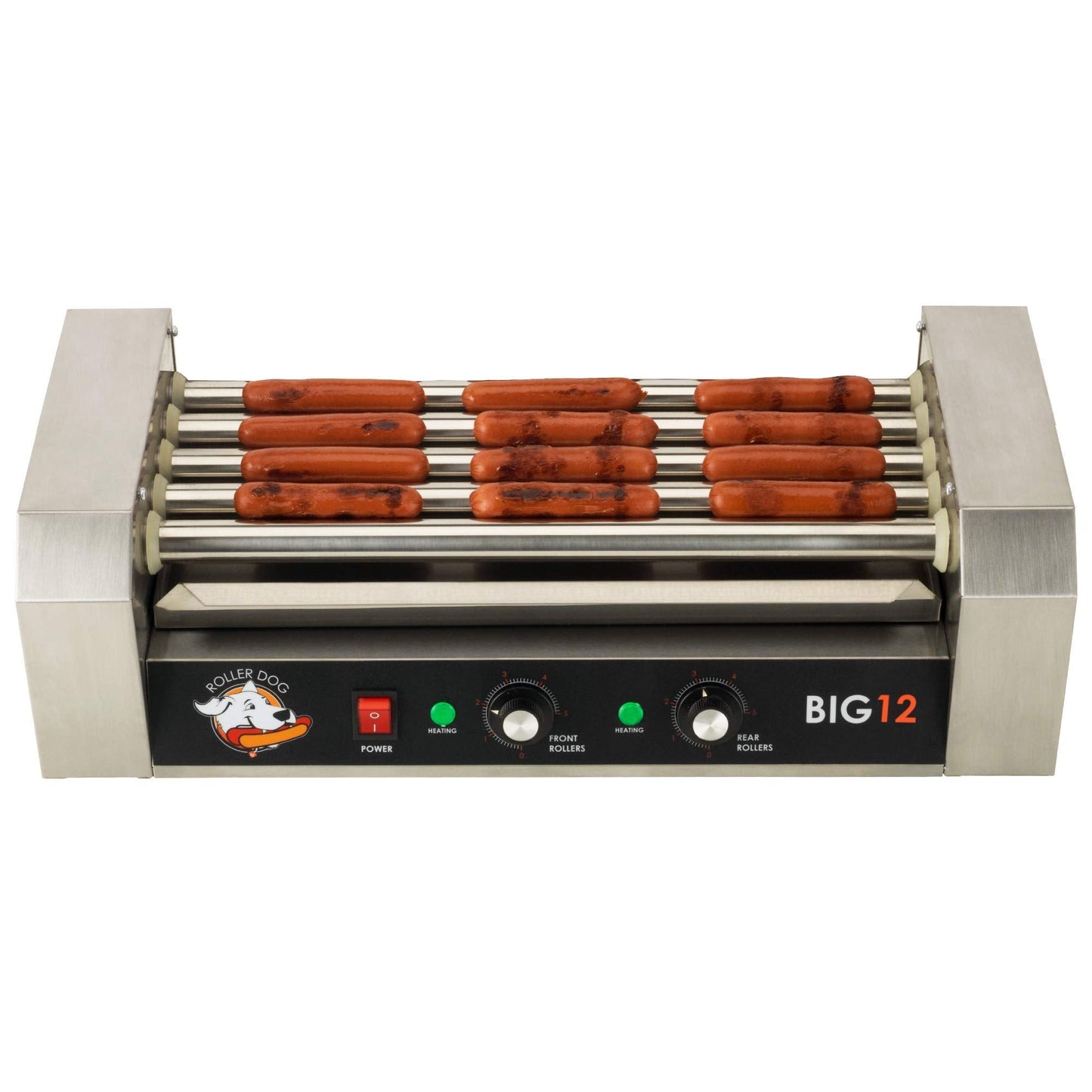 RollerDog Funtime RDB12SS Stainless Steel Non Stick Hot Dog Roller Grill with Drip Pan with Dual Temperature Controls