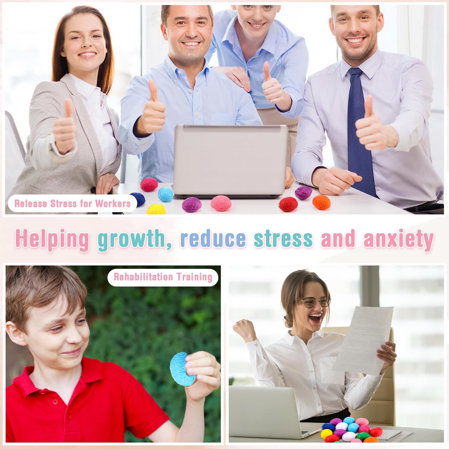 Hollowfly 100 Set Growth Mindset Gift Brain Stress Balls Bulk with Motivational Cards Back to School Stress Balls Gifts Funny Relief Toy for Students Classroom Employee Appreciation for Coworker