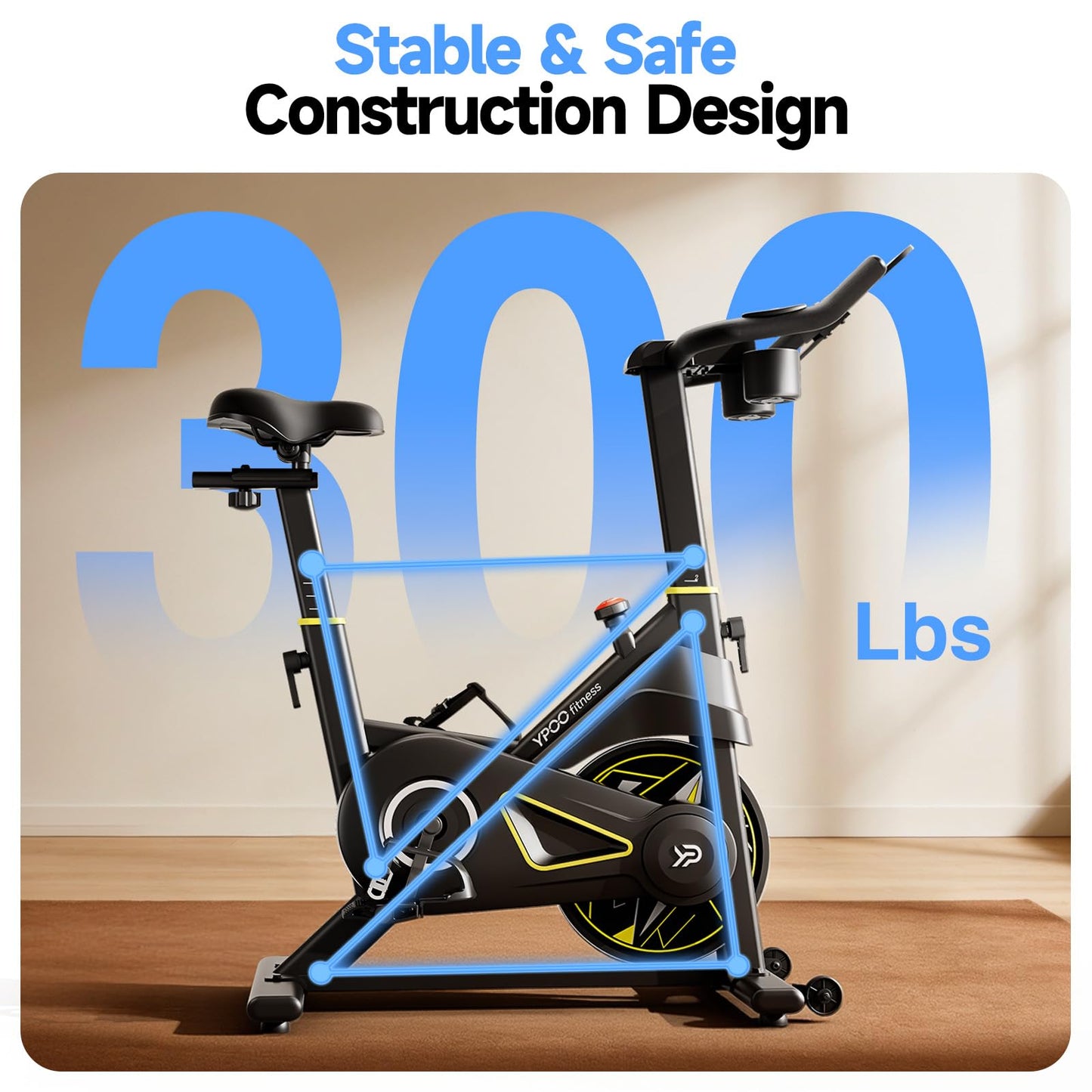 YPOO Exercise Bike, Magnetic Stationary Bikes for Home with Exclusive App, 300lbs Weight Capacity Indoor Cycling Bike Silent Belt Drive with Tablet Mount and Fitness Courses for Weight Loss